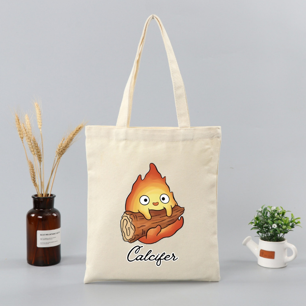 Túi tote vải canvas đeo vai, có khóa kéo và ngăn phụ, hình Ghibli Vô diện, Calcifer - WE TEE WTU07_thumbnail_3