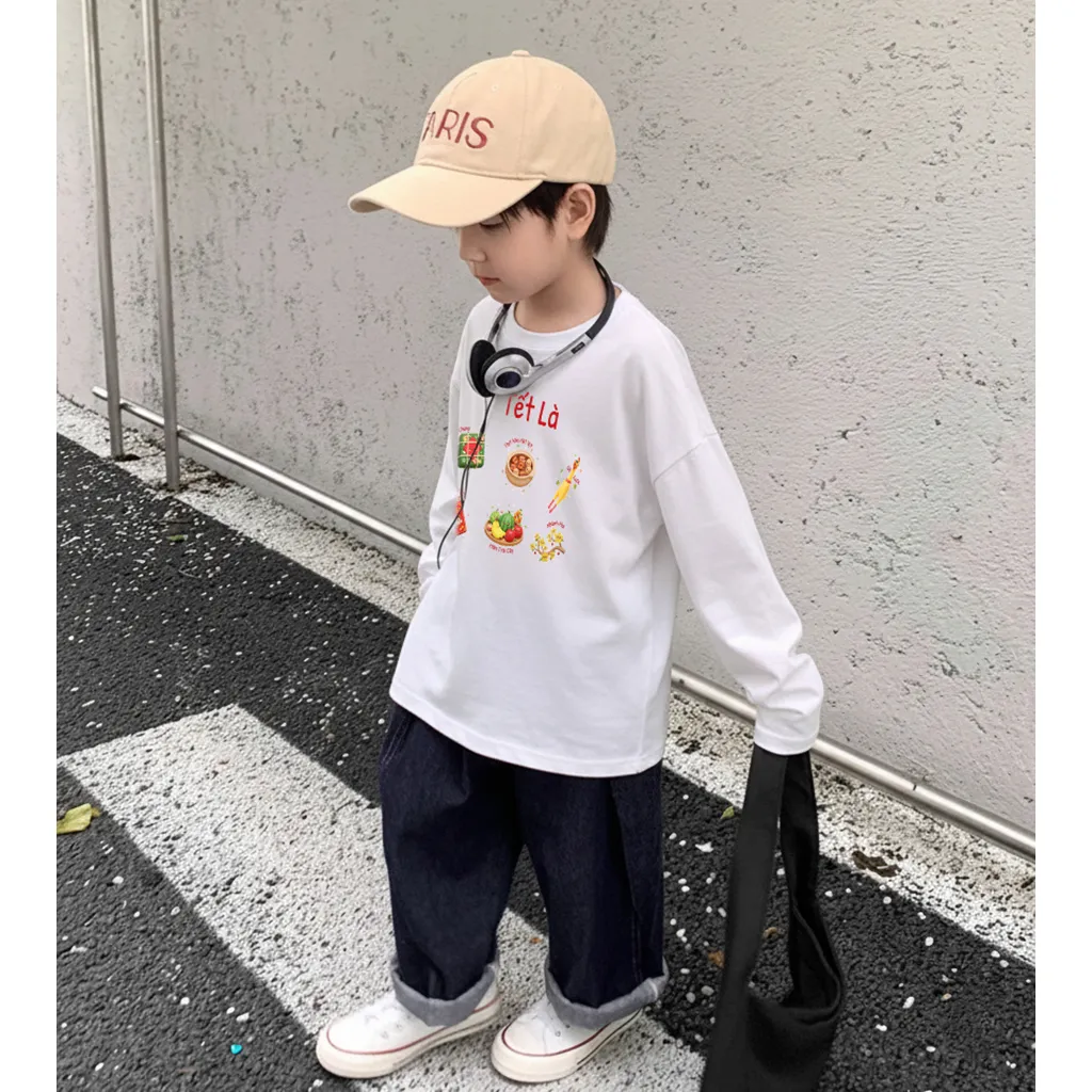 Áo thun kid tay dài form rộng Kado vải cotton thoáng mát mềm mại Tết đến bé vui in mix 2921_thumbnail_7