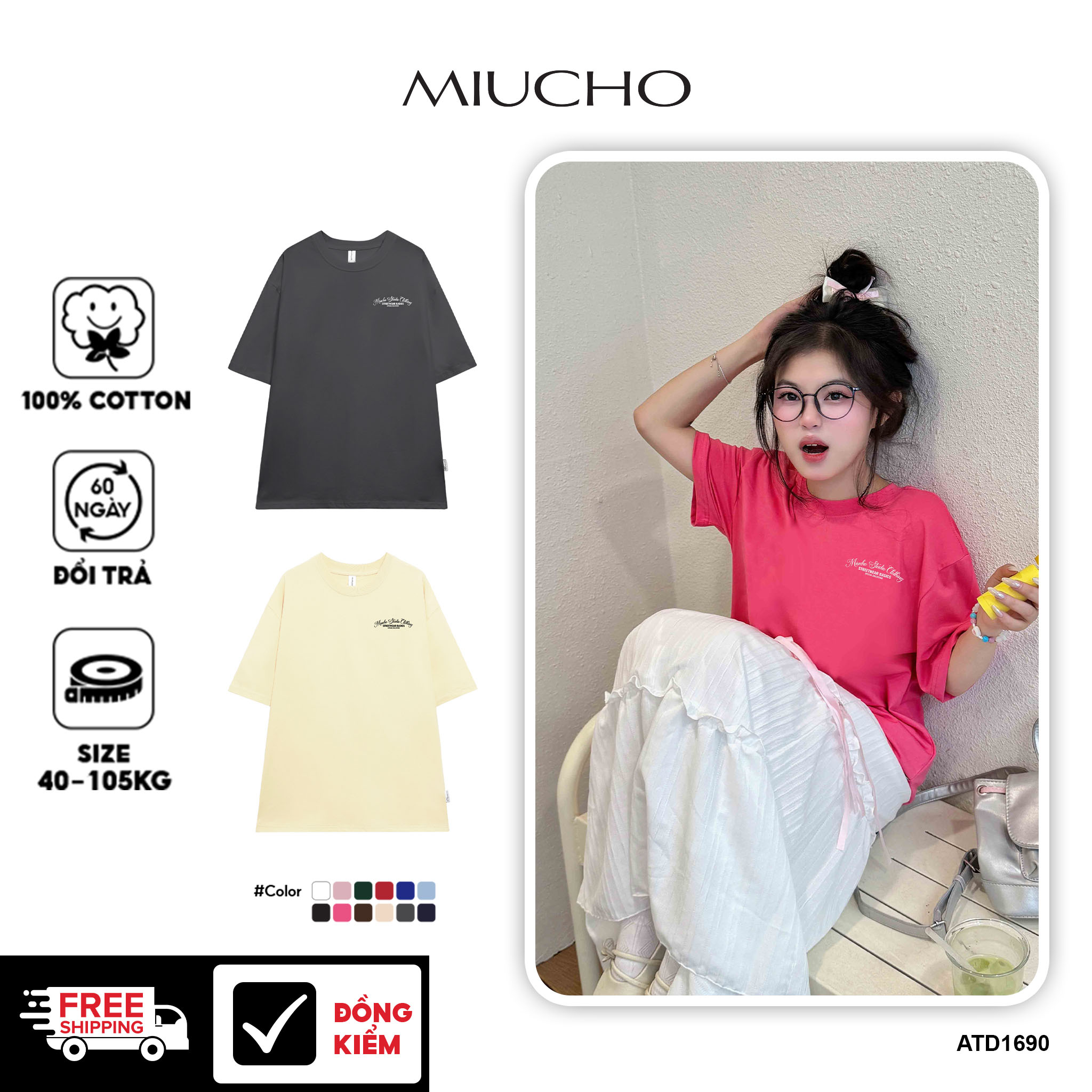 Áo thun nữ Local Brand form rộng chất vải cotton thoáng mát cổ tròn ATD1690 Miucho in mix