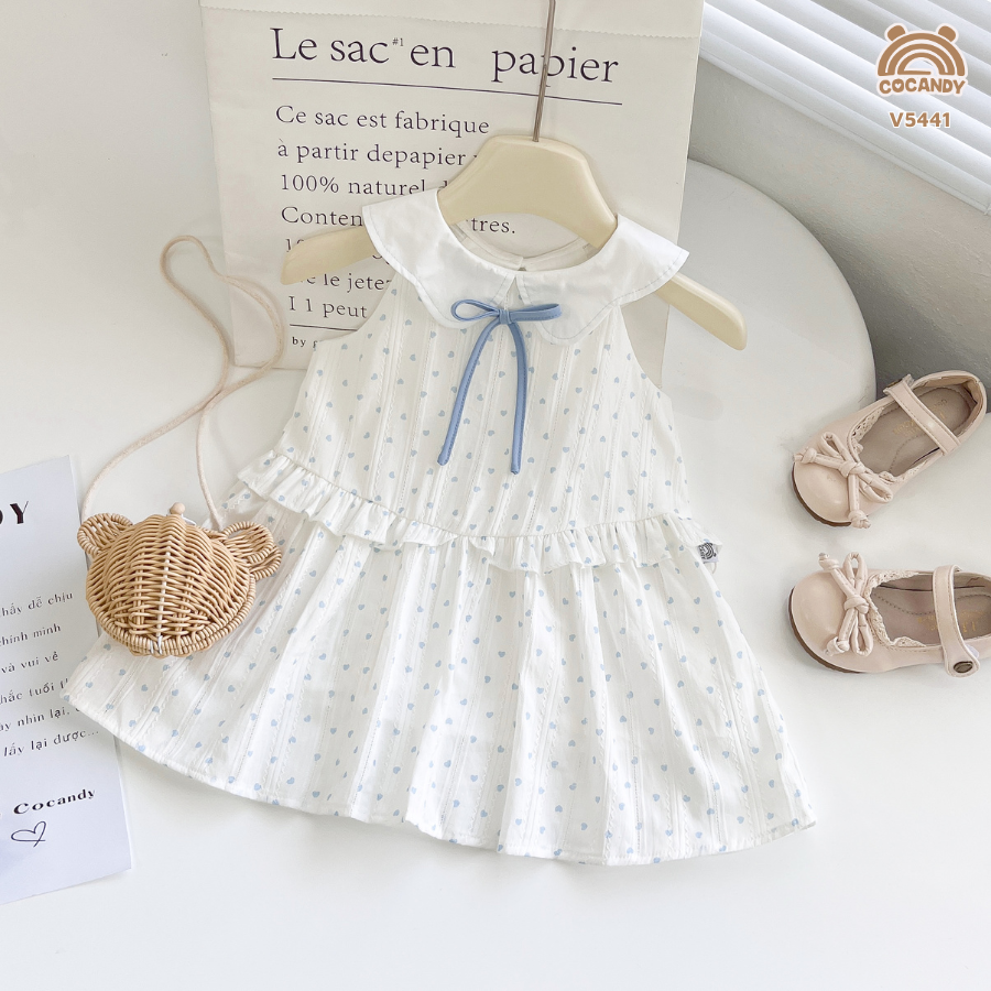 Váy cộc TRẮNG trái tim xanh nơ cổ