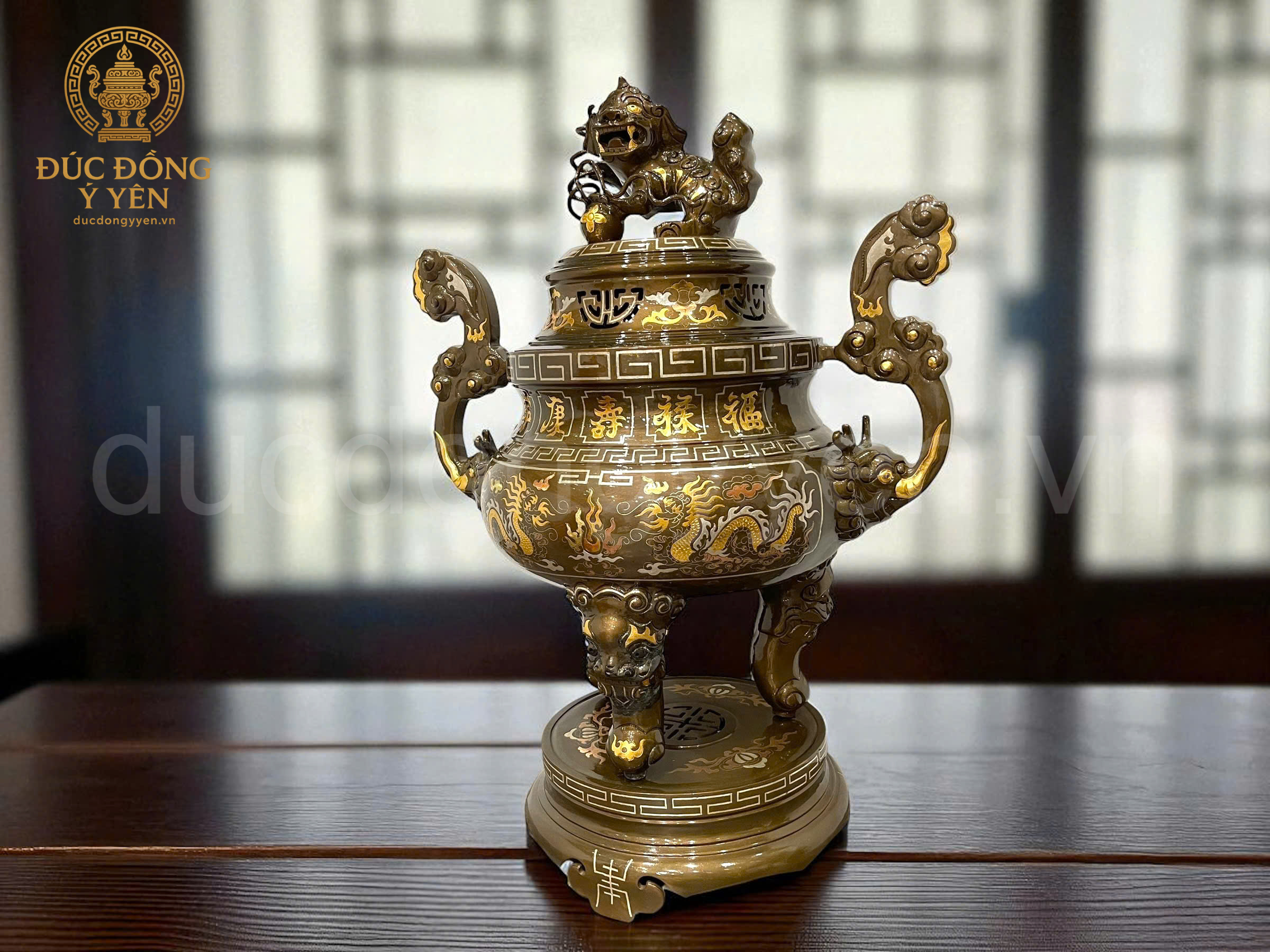 Bộ đỉnh tam sự khảm tam khí cao 60cm dát điểm vàng _thumbnail_3