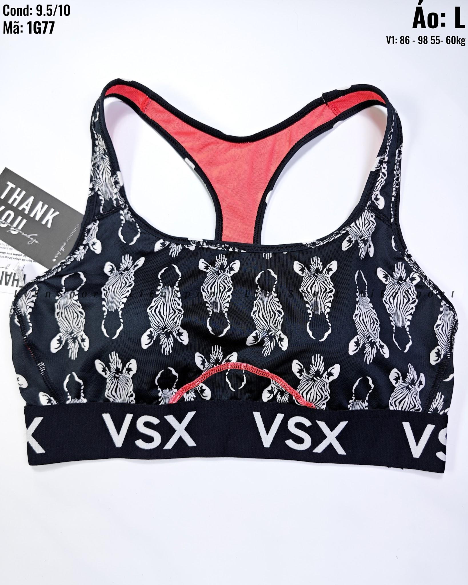 Victoria's Secret VSX Áo bra thể thao Nữ Size L Đen hồng zebra print Auth 2nd Lưng chữ X năng động Chân ngực bản to nâng đỡ Vải co giãn thoáng khí Phù hợp gym yoga chạy bộ (L ) - Mã:1G77