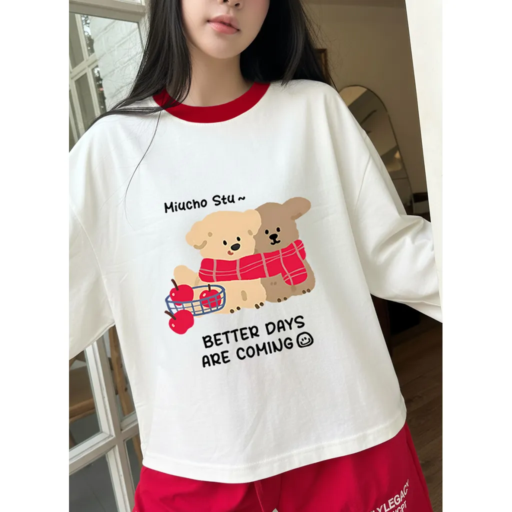 Áo thun boxy nam nữ Miucho vải thoáng mát dày dặn chuẩn form tay dài phối cổ Gấu Teddy in mix 2809_thumbnail_8