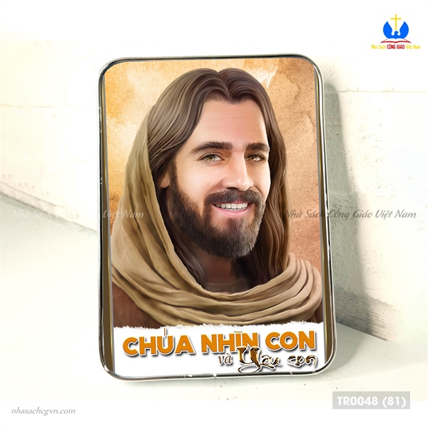 Tranh để bàn Chúa nhìn và yêu con 15x21cm