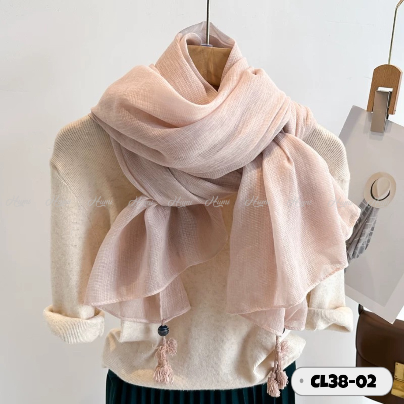 KHĂN CHOÀNG COTTON PHA LANH (CL38-02 Hồng Nude)