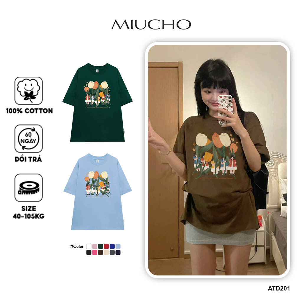 Áo thun nữ hoa tulip form rộng ATD201 Miucho chất vải cotton in Artwork