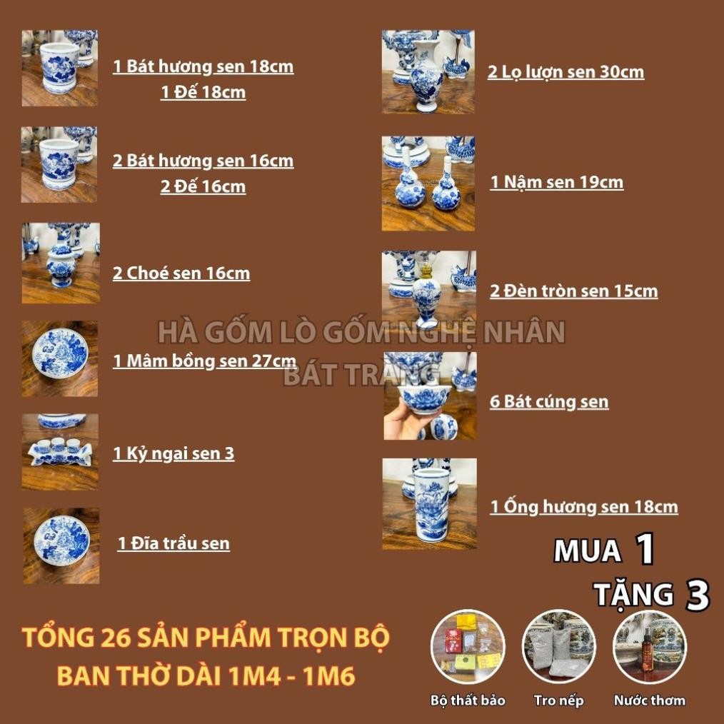 HG269 Đồ Thờ Cúng Bộ 26 món ban thờ 1M4 - 1M6 men trắng nghệ nhân Bát Tràng chế tác TẶNG Thất Bảo, Tro Nếp_thumbnail_1
