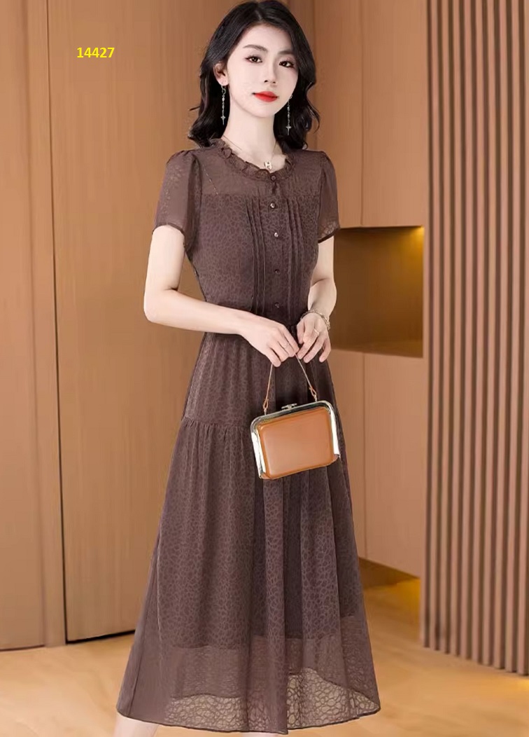 14427-Đầm voan xòe nâu tay ngắn, cổ bèo_thumbnail_1