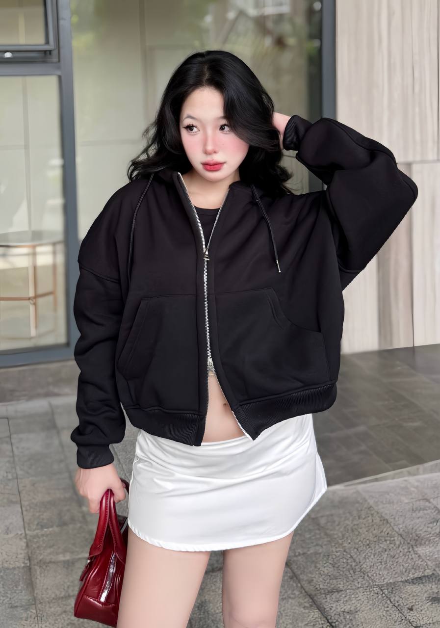 Áo hoodie zip unisex form boxy HXT01 Miucho vải nỉ bông dày dặn khóa kéo_thumbnail_4