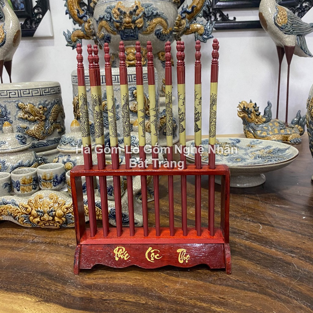 Bộ Đũa Thờ Cúng 10 Đôi Xòe, Đứng ( Nhựa) + Kệ Gỗ Hương Đồ Tâm Linh, Phong Thủy_thumbnail_1