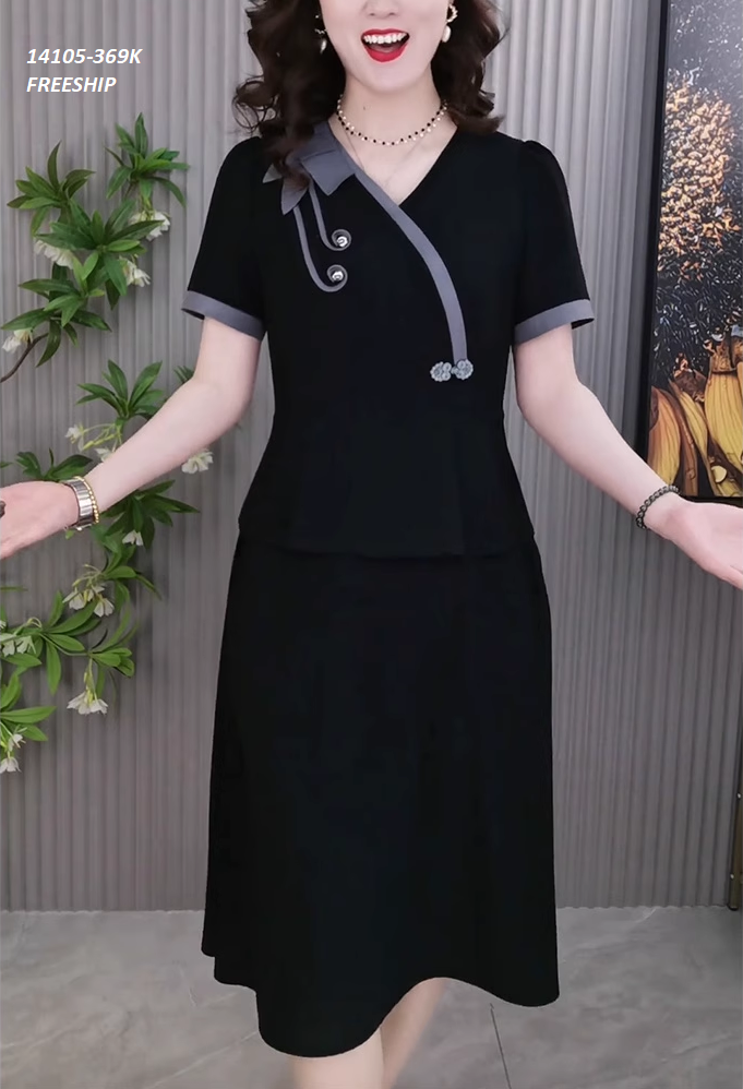 14105-Đầm xòe  phối viền cổ họa tiết 1 bên (FREESHIP)_thumbnail_0