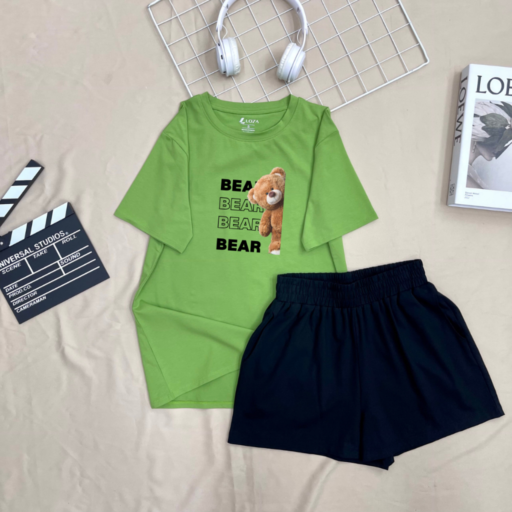 Set đồ nữ LOZA hình gấu Bear - Đồ bộ nữ mùa hè gồm áo thun dáng rộng + quần đùi cotton - BP17_thumbnail_10