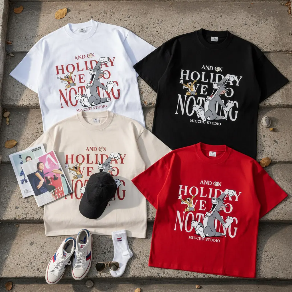 Áo thun Tết form boxy nam nữ Miucho vải mềm mại thấm hút tốt y2k Tom & Jerry 2951_thumbnail_7