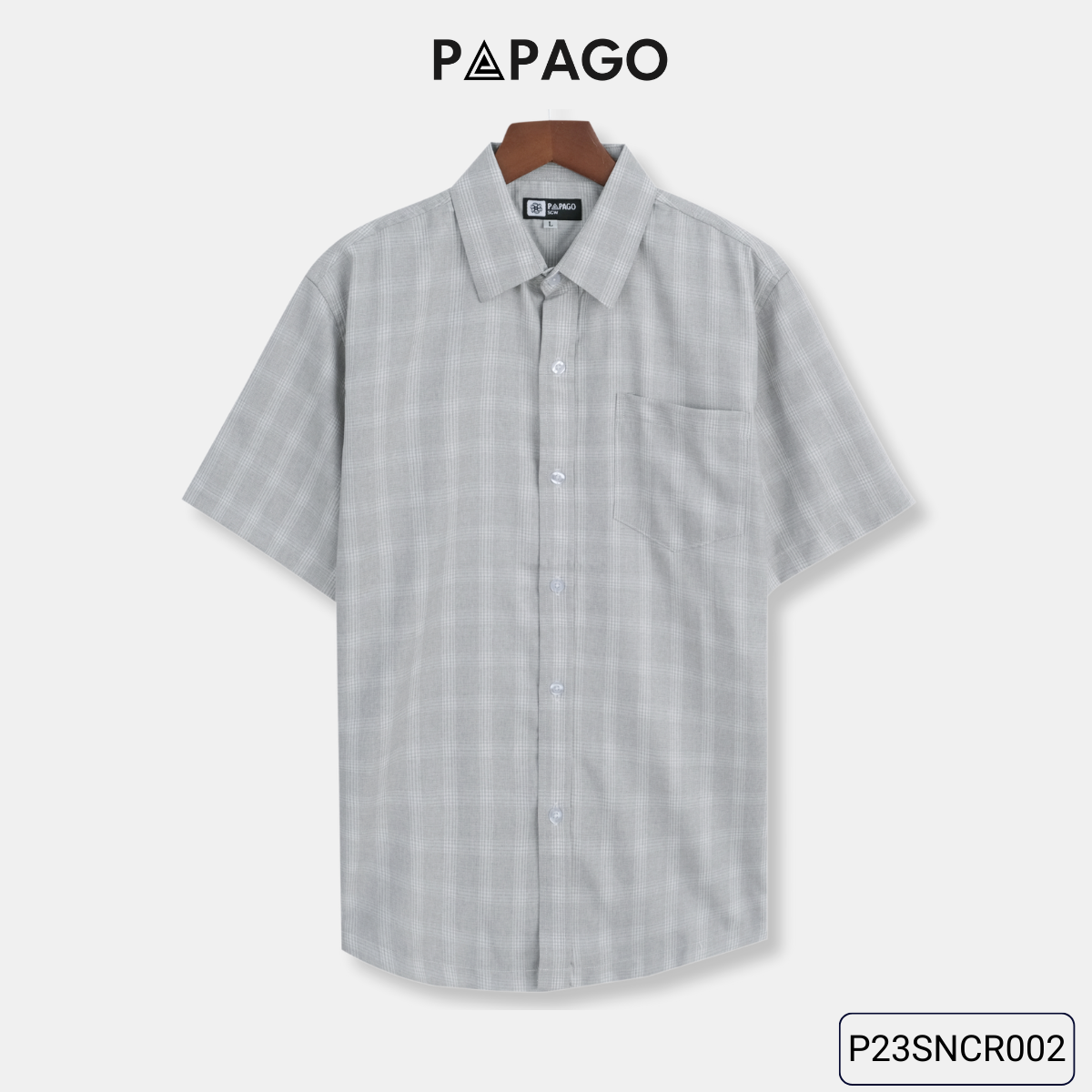 Áo sơ mi nam trung niên PAPAGO tay ngắn lai ngang sọc caro vải xô đũi - P23SNCR002_thumbnail_15