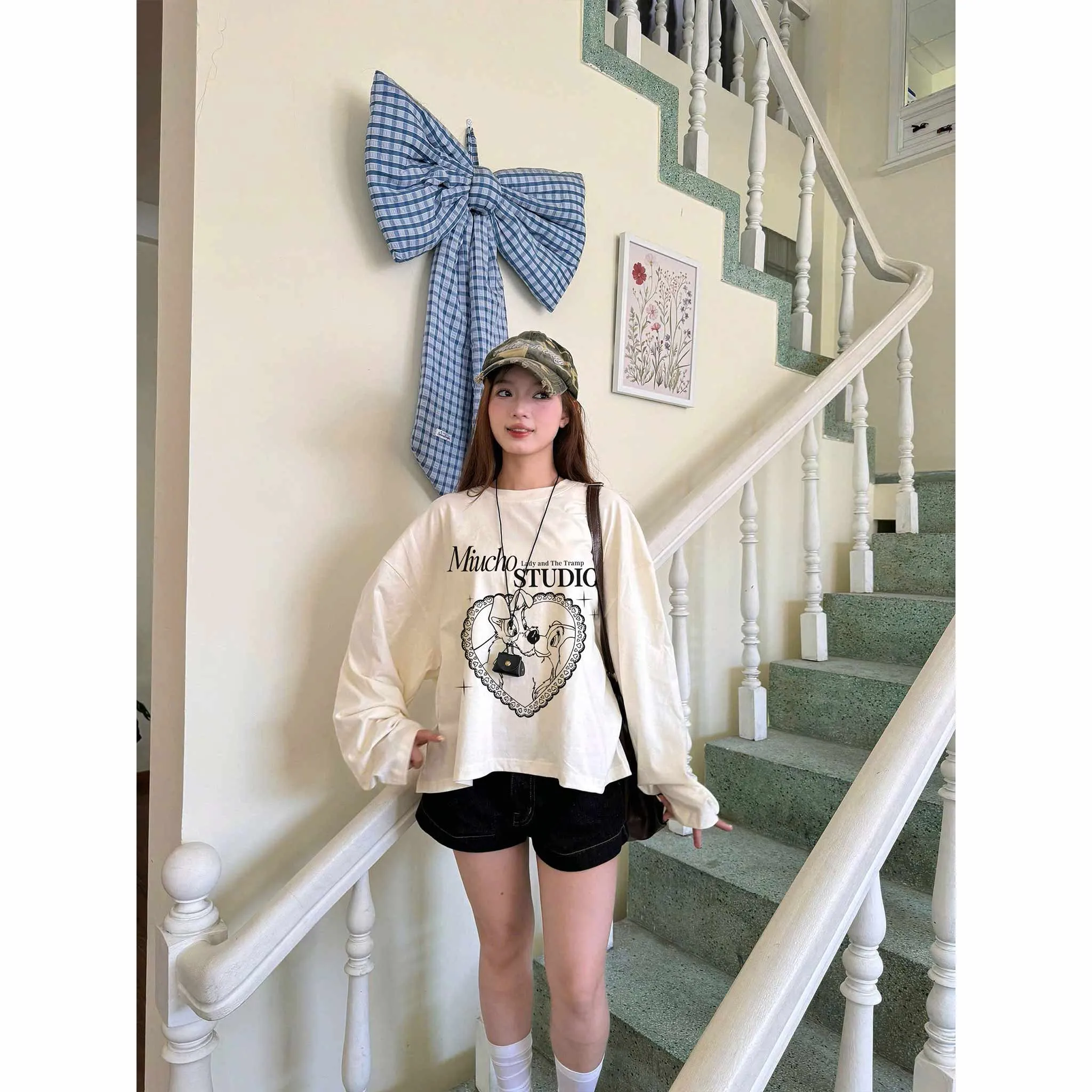 Áo thun boxy tay dài classic style 2640 Miucho chuẩn form tôn dáng vải cotton thoáng mát co giãn_thumbnail_3