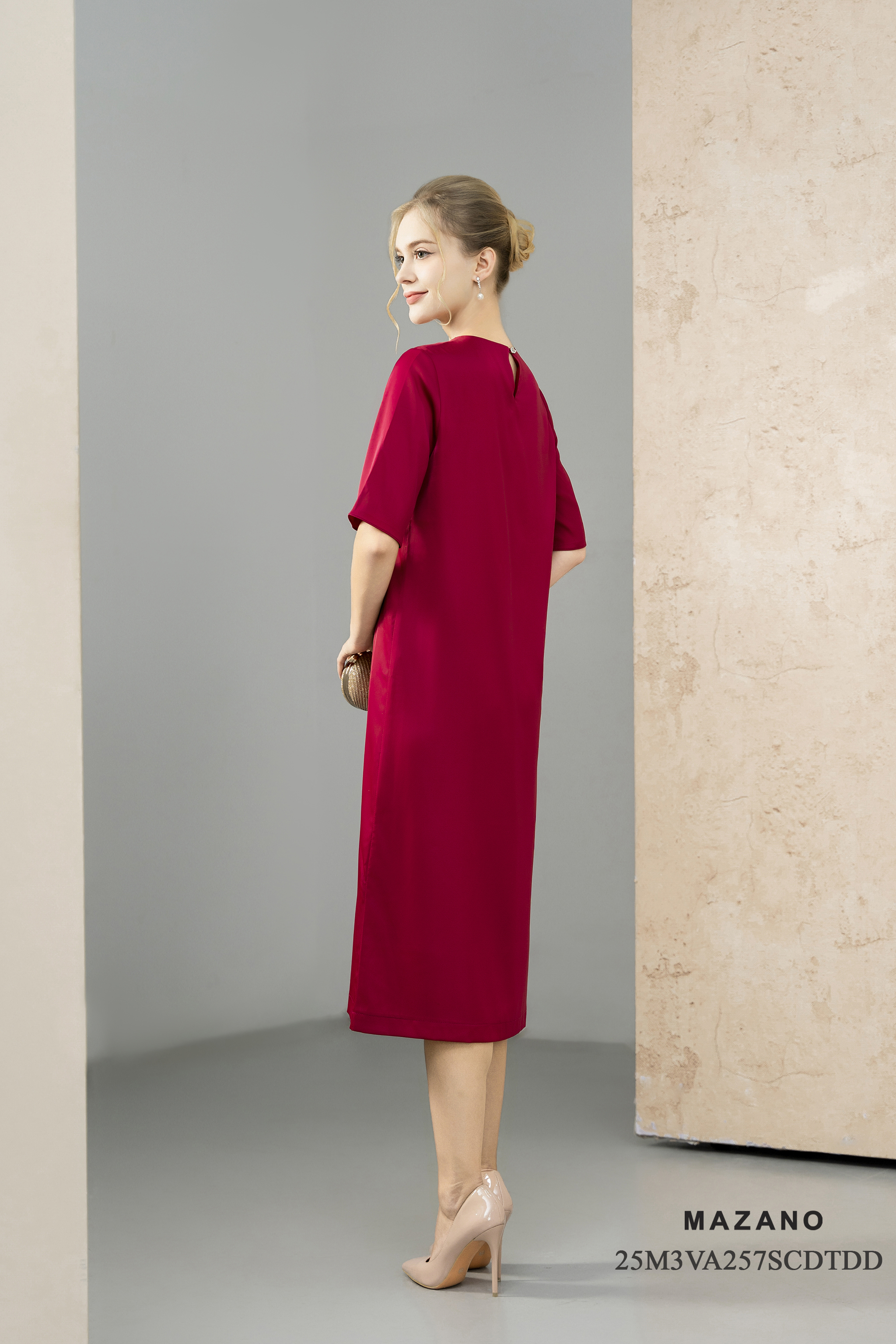 Váy đầm suông A Vải tencel Thêu trang trí thủ công Cổ V Tay ngắn Dài đến bắp chân_thumbnail_3