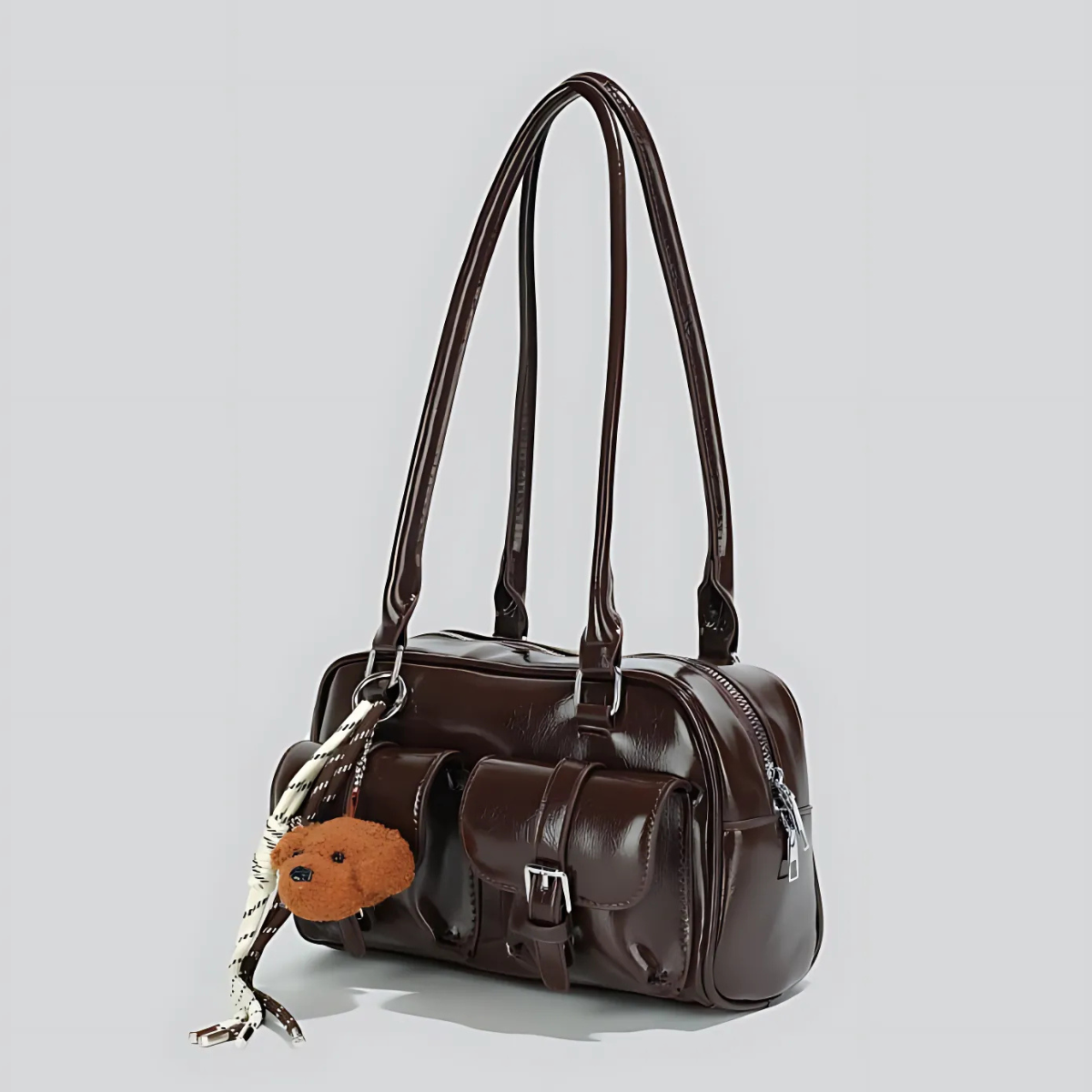 UHE Pocket Tote 2505 – da cao cấp, thiết kế 2 ngăn túi trước độc đáo, 2 màu nâu & đen thời thượng_thumbnail_6