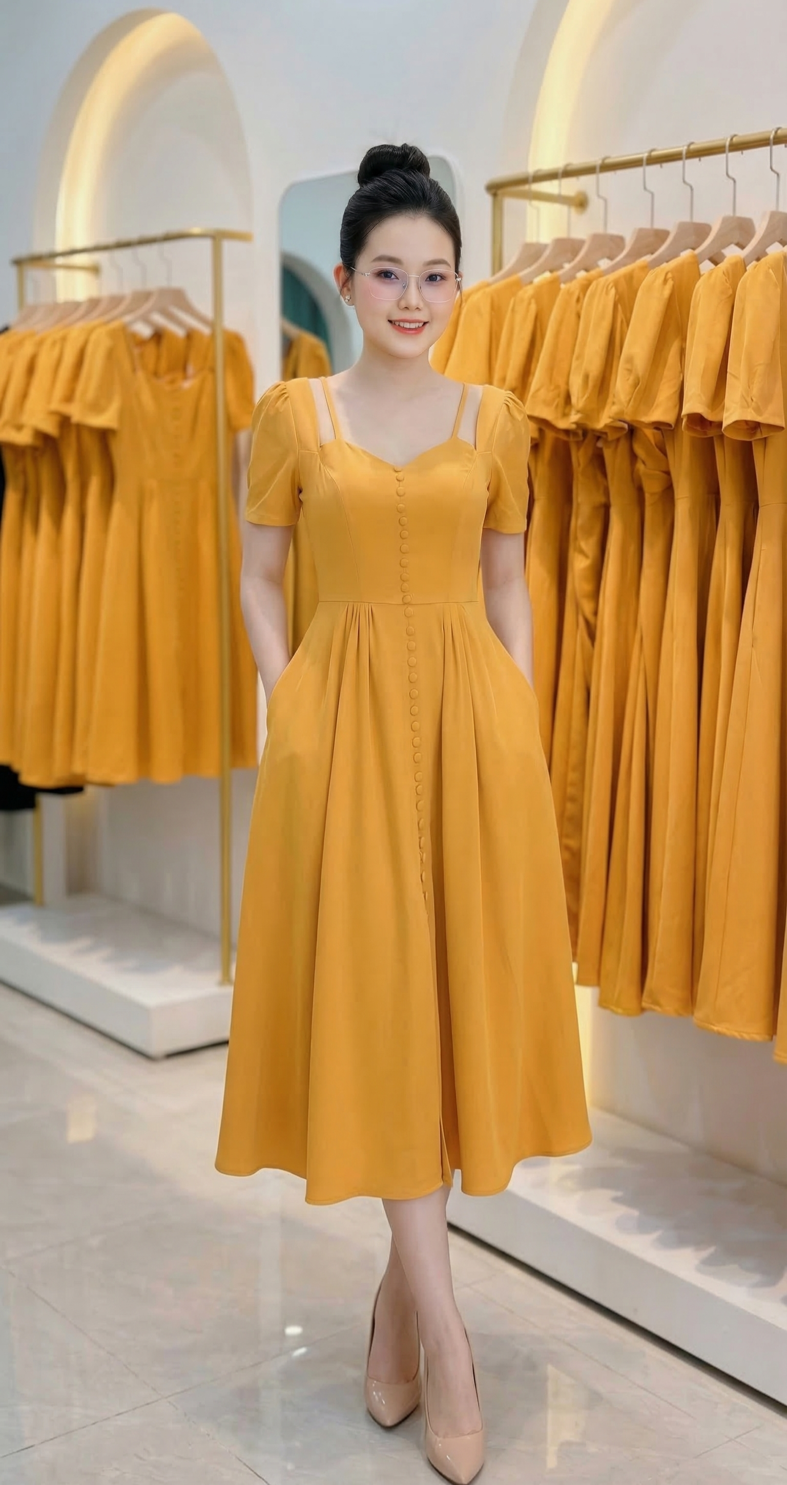 Đầm xòe tiểu thư tay con cut out đính nút_thumbnail_4