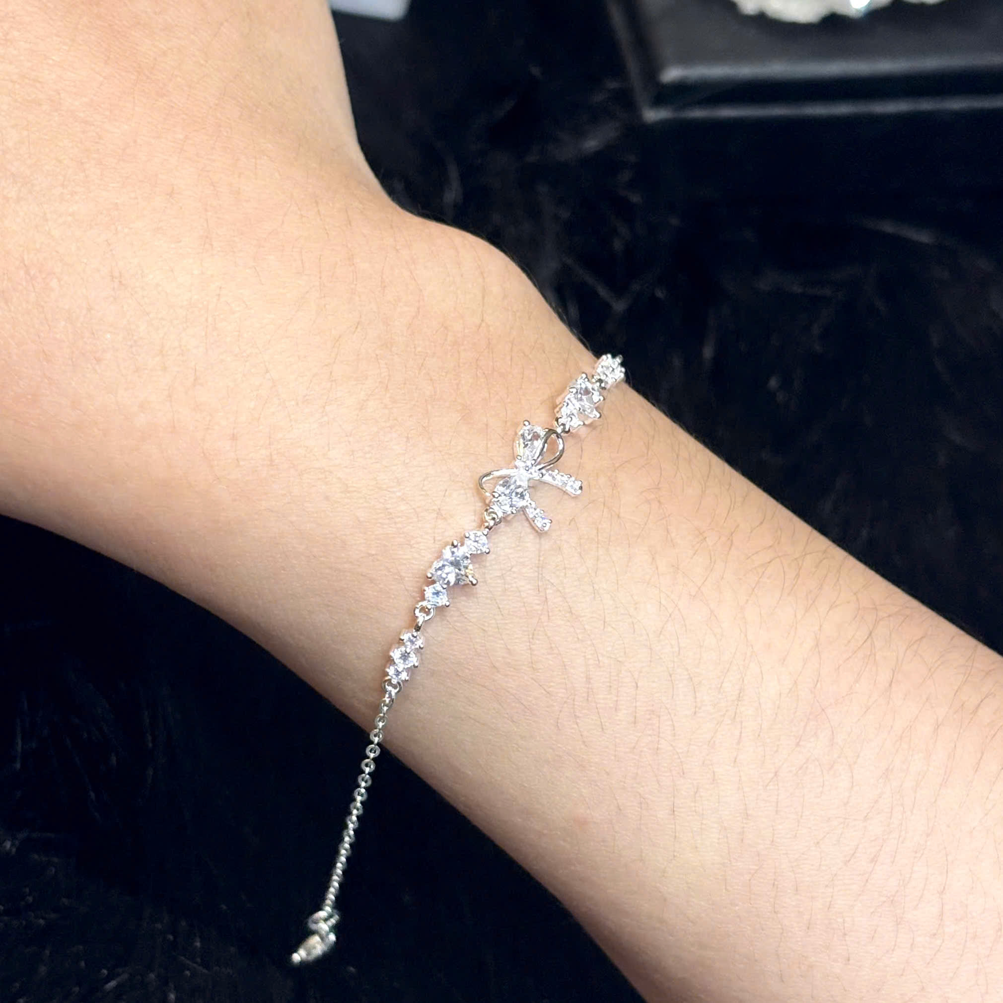 Vòng tay bạc xi bạch kim nơ trắng_thumbnail_2