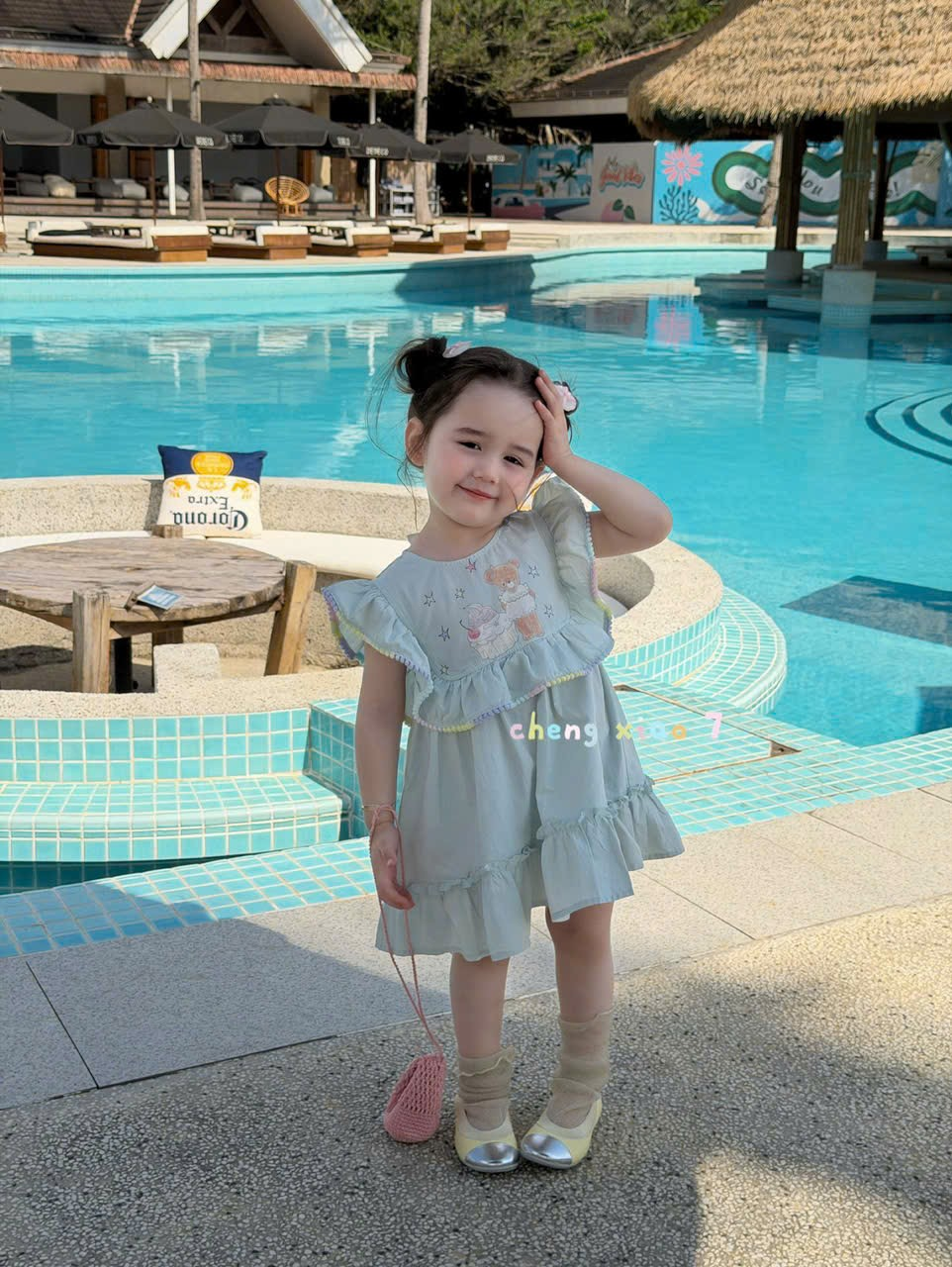 CX81 - Váy bé gái thêu hình dễ thương phối bèo tầng phong cách tiểu thư hãng CX7