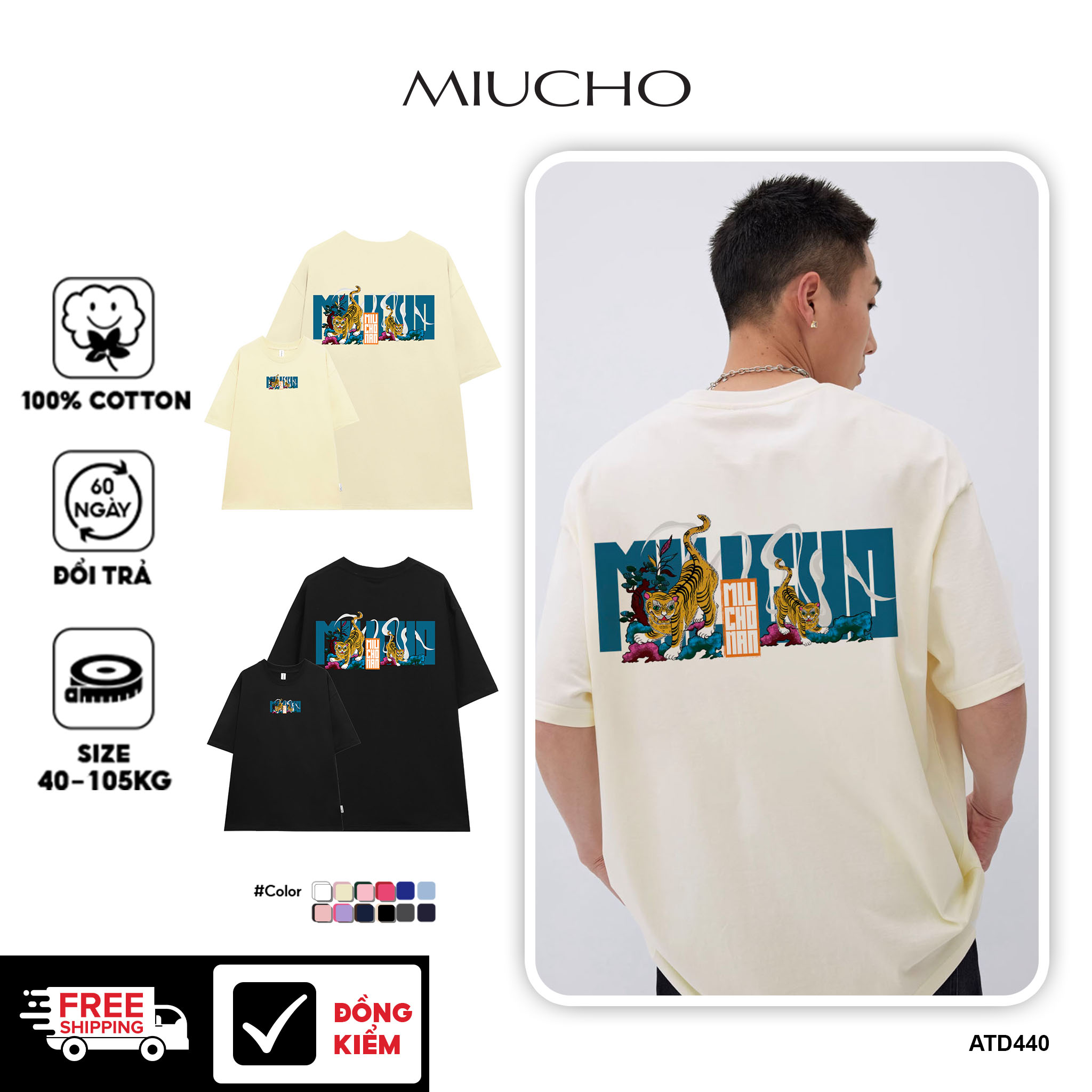 Áo thun nam form rộng 12 con giáp tuổi Dần ( tuổi hổ) ATD440 Miucho Man cotton cổ tròn ingraphic