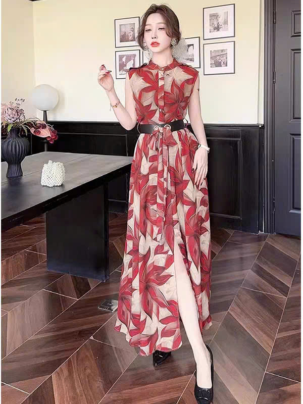 17099-Đầm maxi cổ trụ họa tiết hoa đỏ (kèm đai, voan có lót) 17099_thumbnail_0