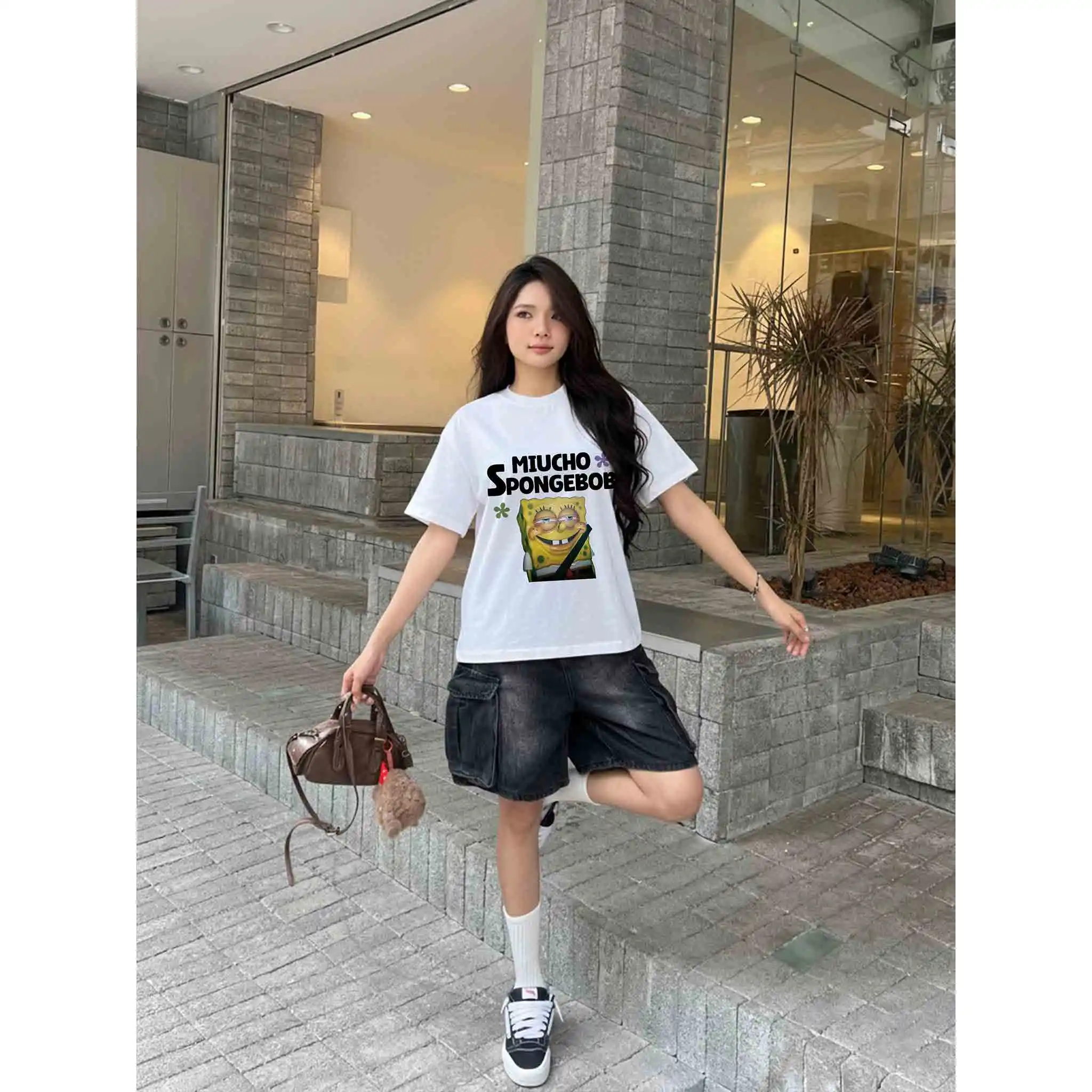 Áo thun boxy nam nữ Miucho Club vải cotton thoáng mát Spongebob in mix dễ thương 2827_thumbnail_4