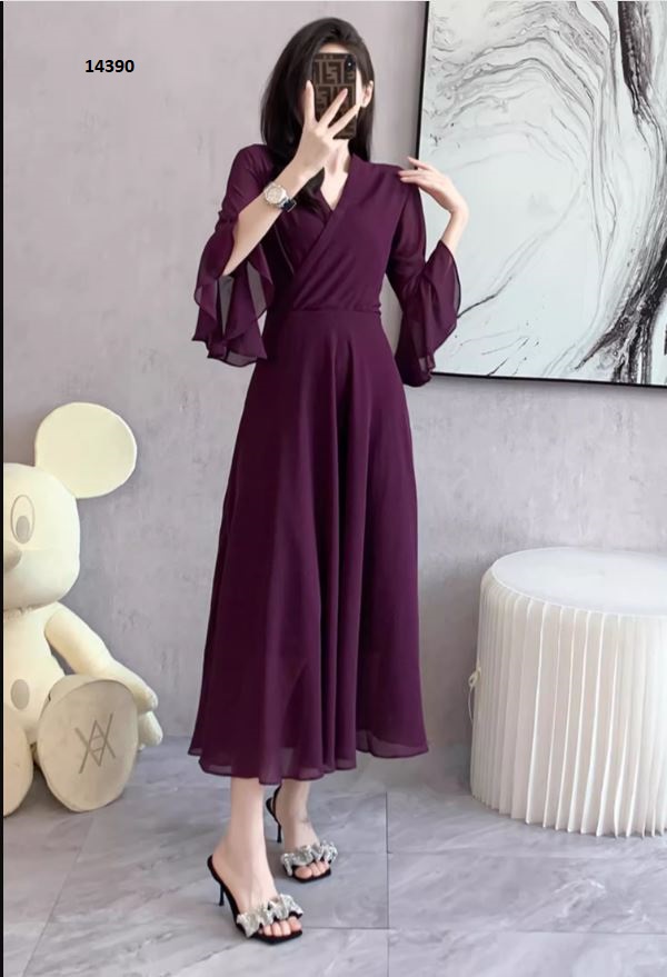 14390-Đầm xòe tím đắp chéo kiểu tay loe (voan+lót)_thumbnail_3