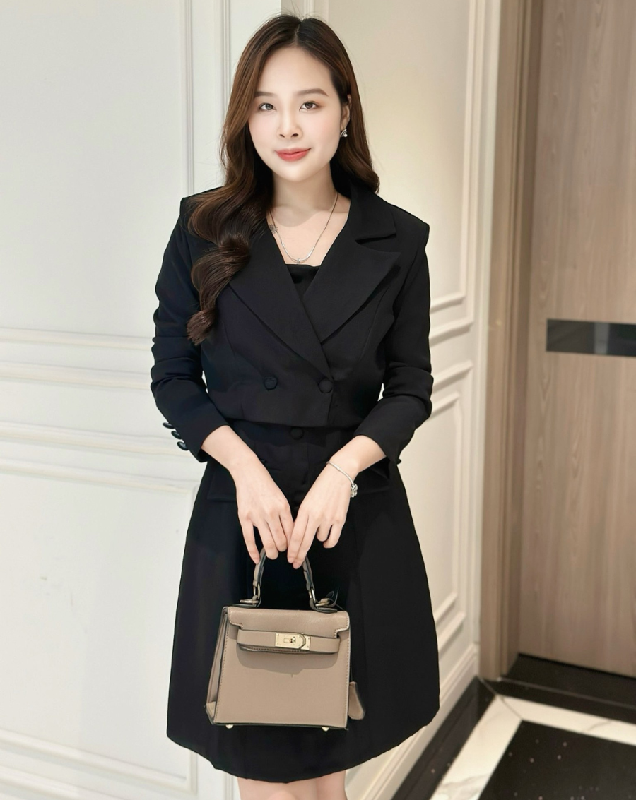 Set váy 2 dây cúp ngực phối Vest lửng sang trọng