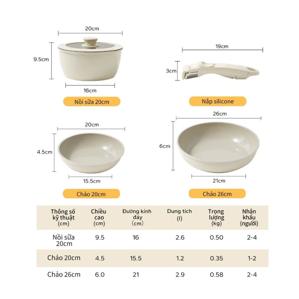 Bộ 3 Nồi Chảo Đá Gốm Chống Dính Mishio 5 Món - Tay Cầm Tháo Rời, Không Chứa PFAS/PTFE/PFOA, Dùng Mọi Loại Bếp_thumbnail_10