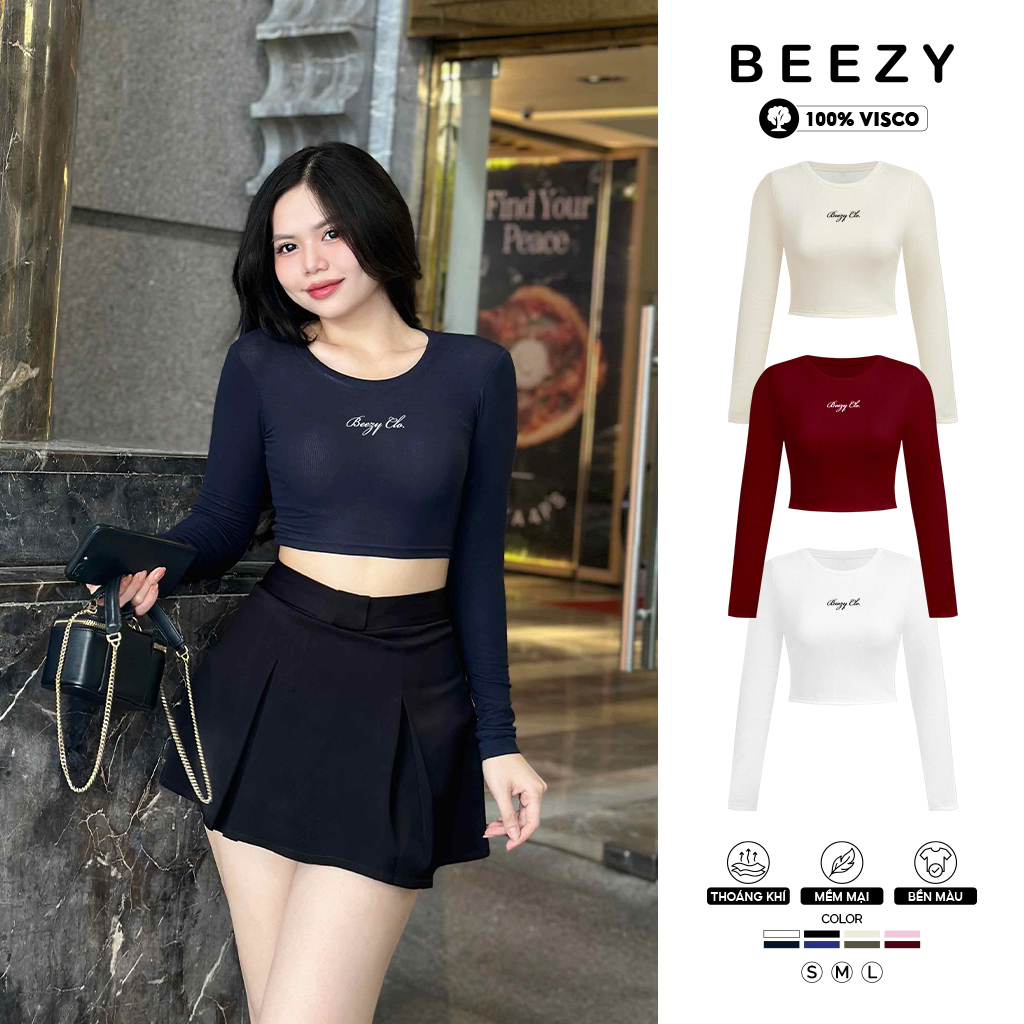 Áo thun nữ tay dài ôm body form croptop Beezy 2488 100% Visco co giãn 4 chiều form ôm tôn dáng thoải mái dễ phối đồ