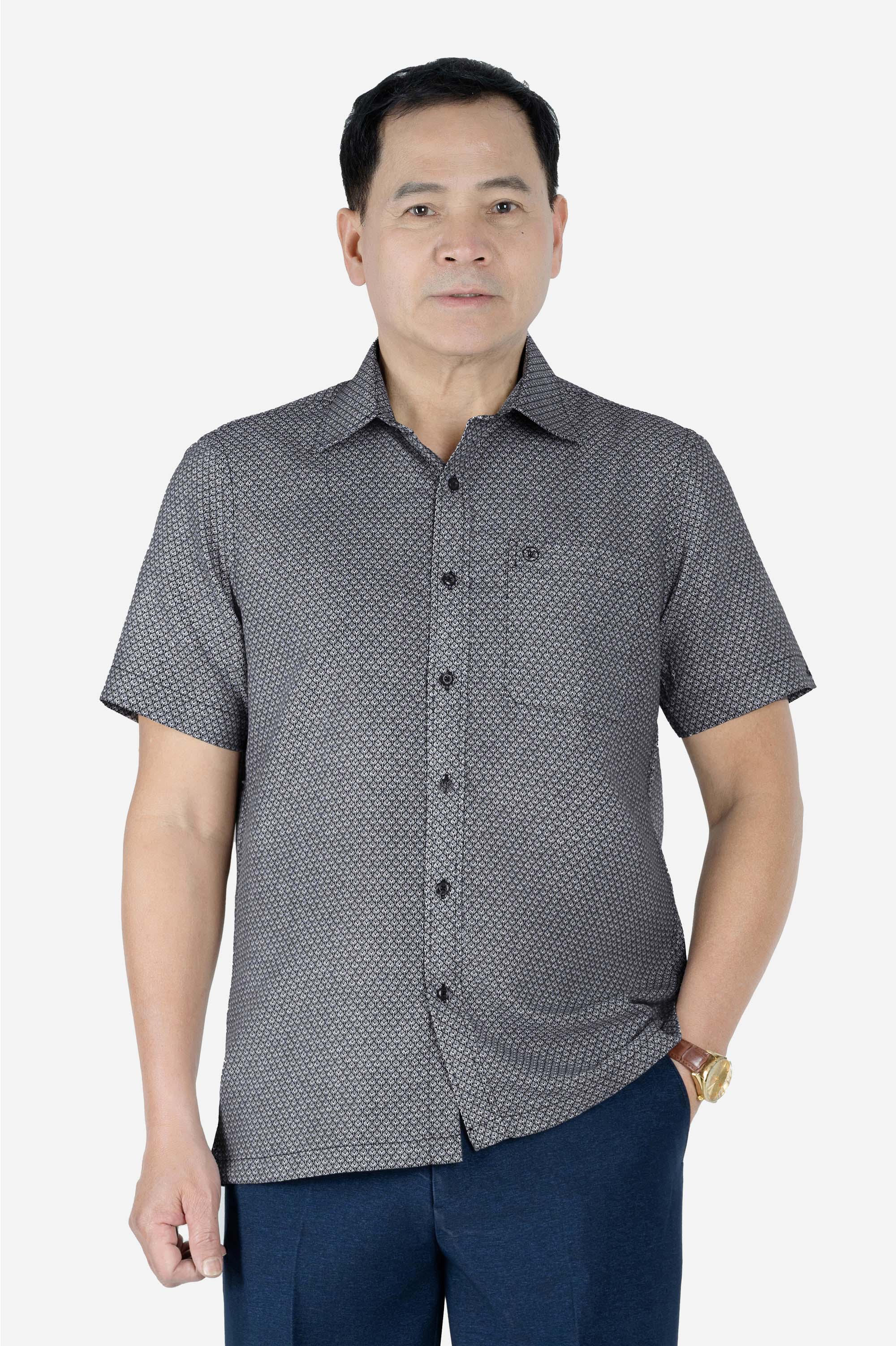 Sơ Mi Họa Tiết Nam Trung Niên ANCHI Chất Liệu Cotton Phom Suông Vạt Ngang