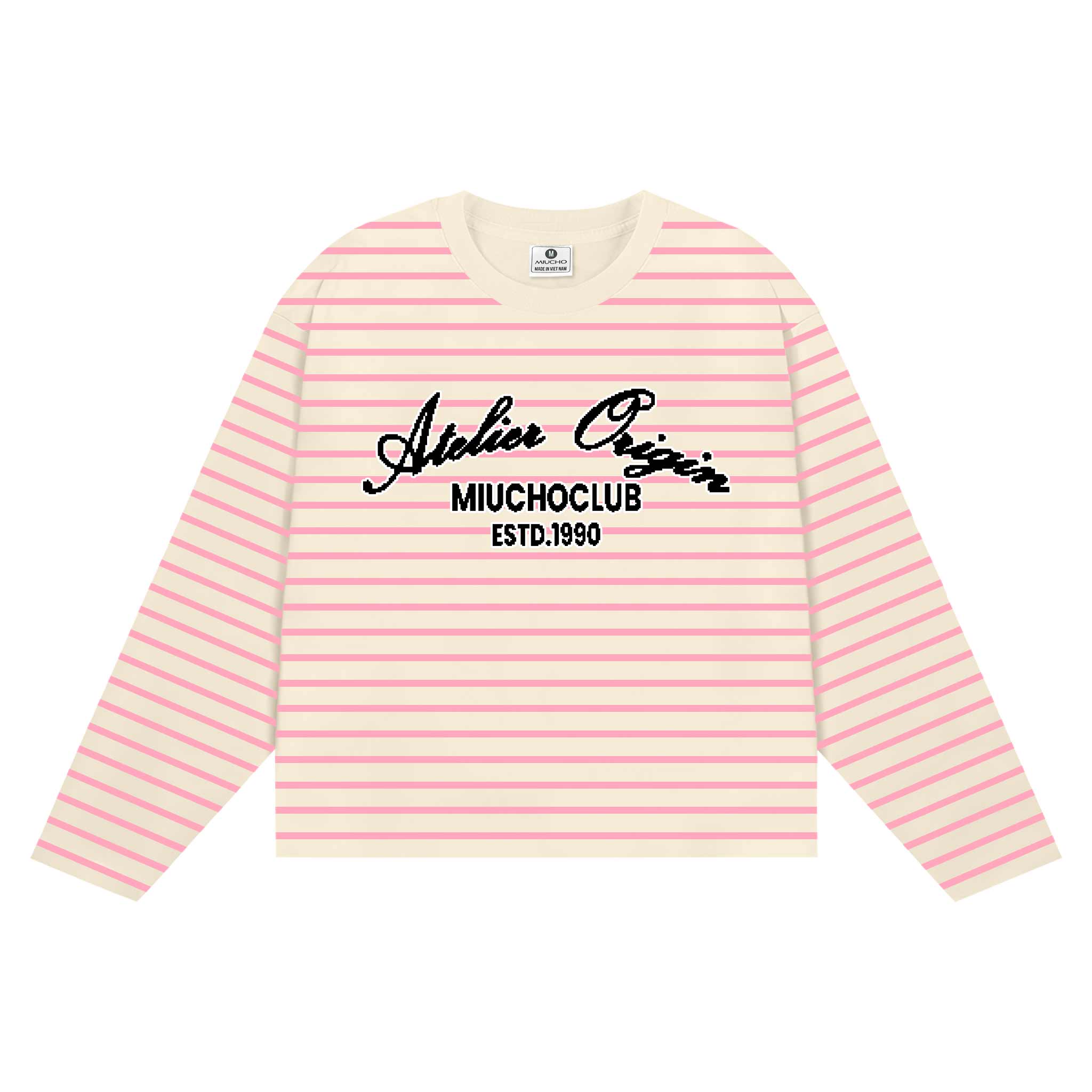Áo thun boxy nam nữ Miucho vải bo rip thoáng mát dày dặn tay dài kẻ sọc cổ tròn 2698_thumbnail_6