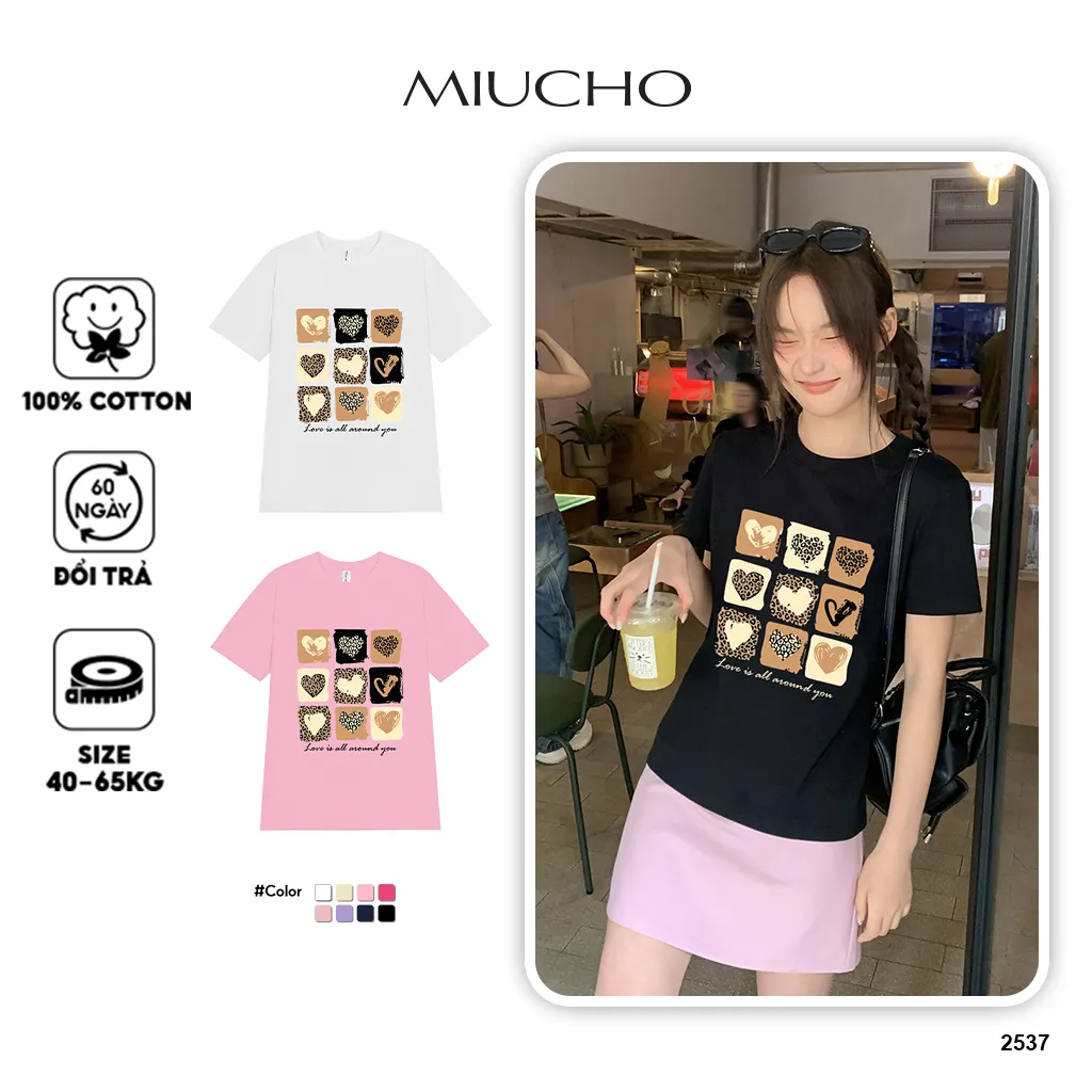 Áo thun nữ form vừa hình tim dễ thương 2537 Miucho Chic vải cotton thoáng mát thấm hút mồ hôi tốt