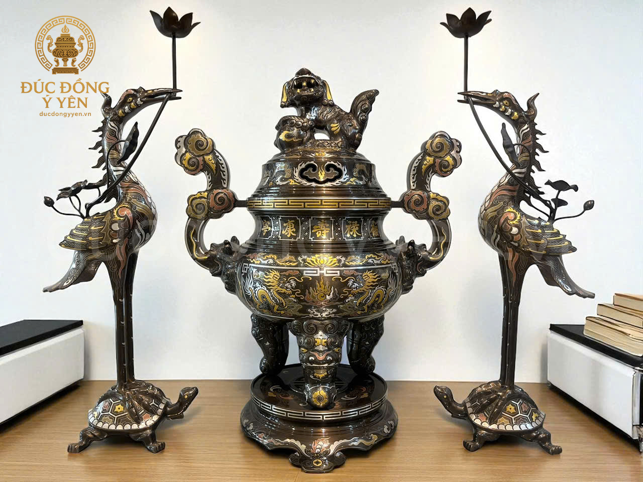 Bộ đỉnh thờ ngũ sự khảm ngũ sắc kỹ sắc nét_thumbnail_2