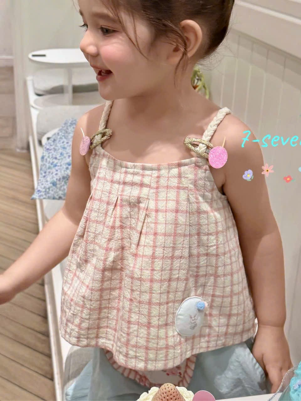 H184 - Áo 2 dây thừng caro hồng hãng Seven