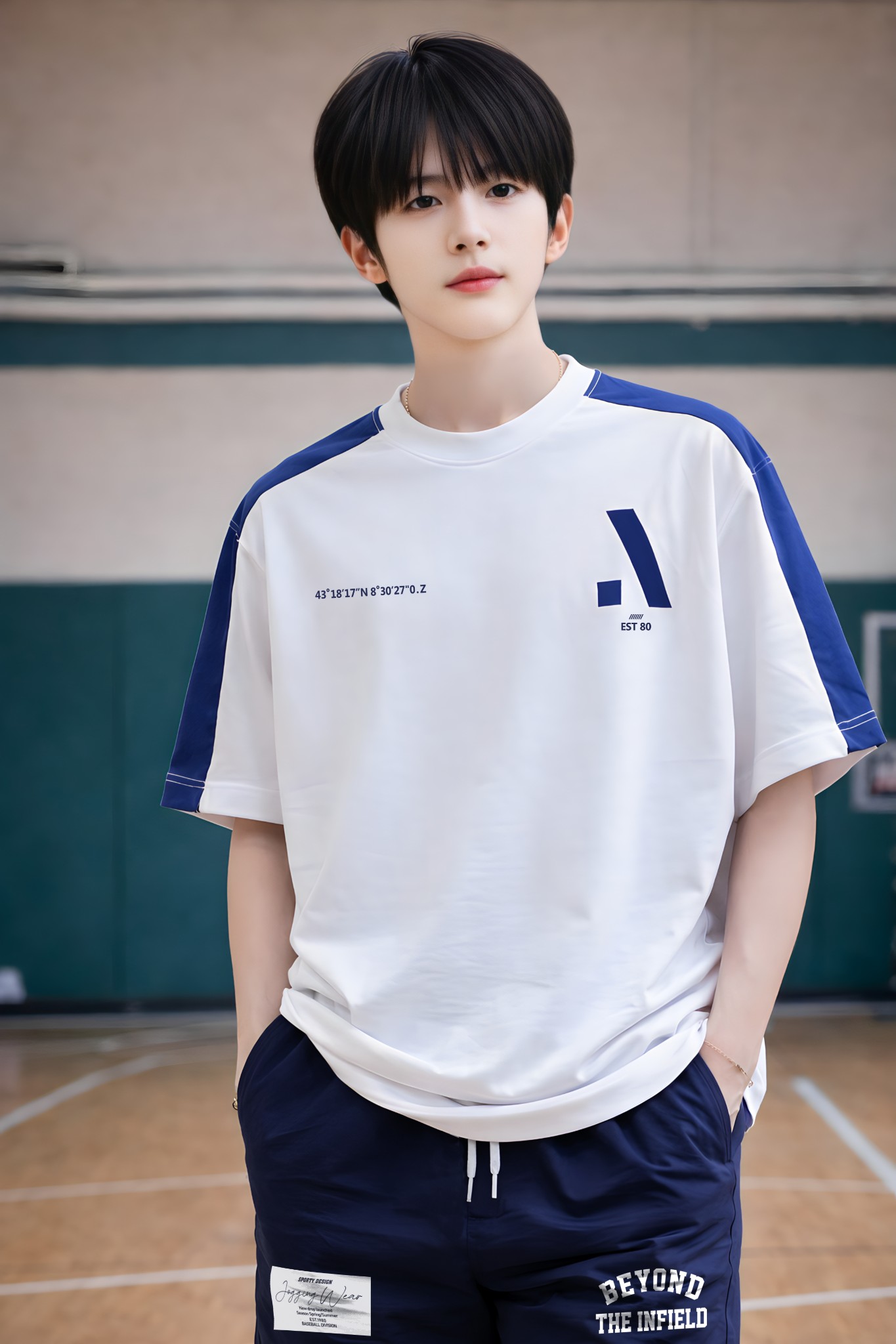 Áo phông bé trai dáng rộng màu trắng phối dọc vai