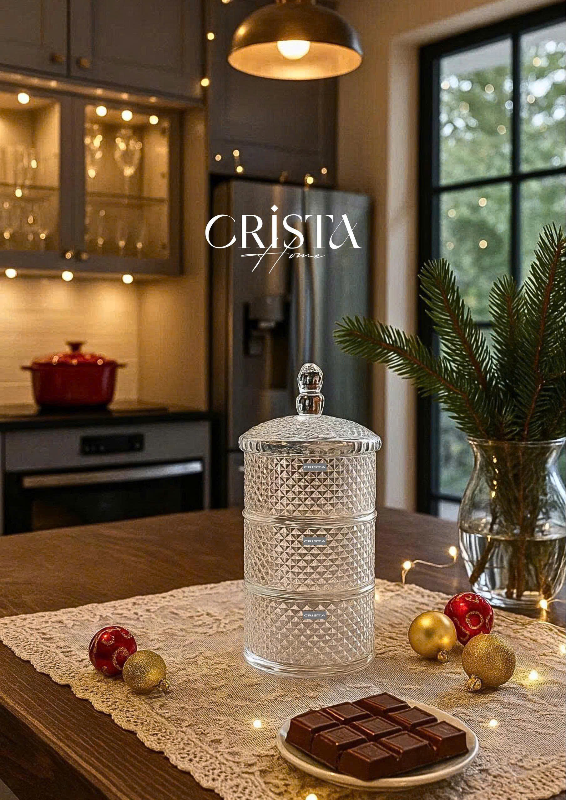 Hũ đựng mứt 3 tầng CRISTA HOME vân kim cương