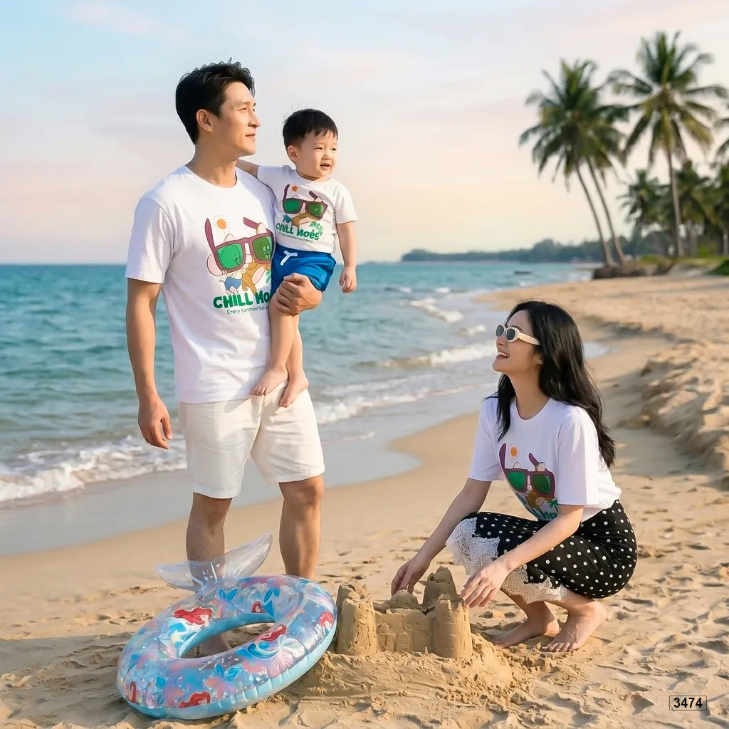 Áo thun bé và gia đình hoạt hình Chill Mode Kado 3473_thumbnail_5