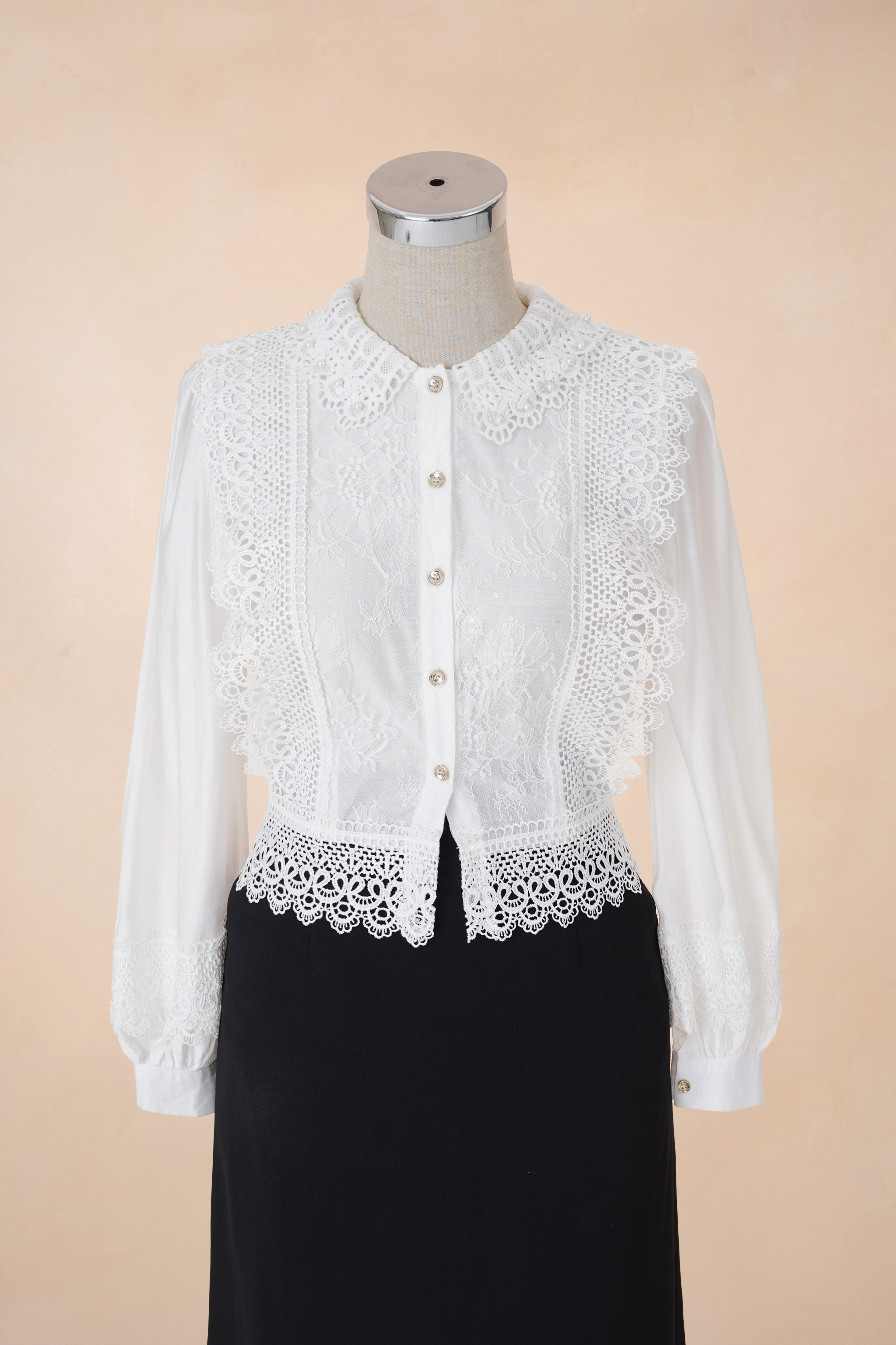 Sơ Mi Phối Ren Cổ Ngọc