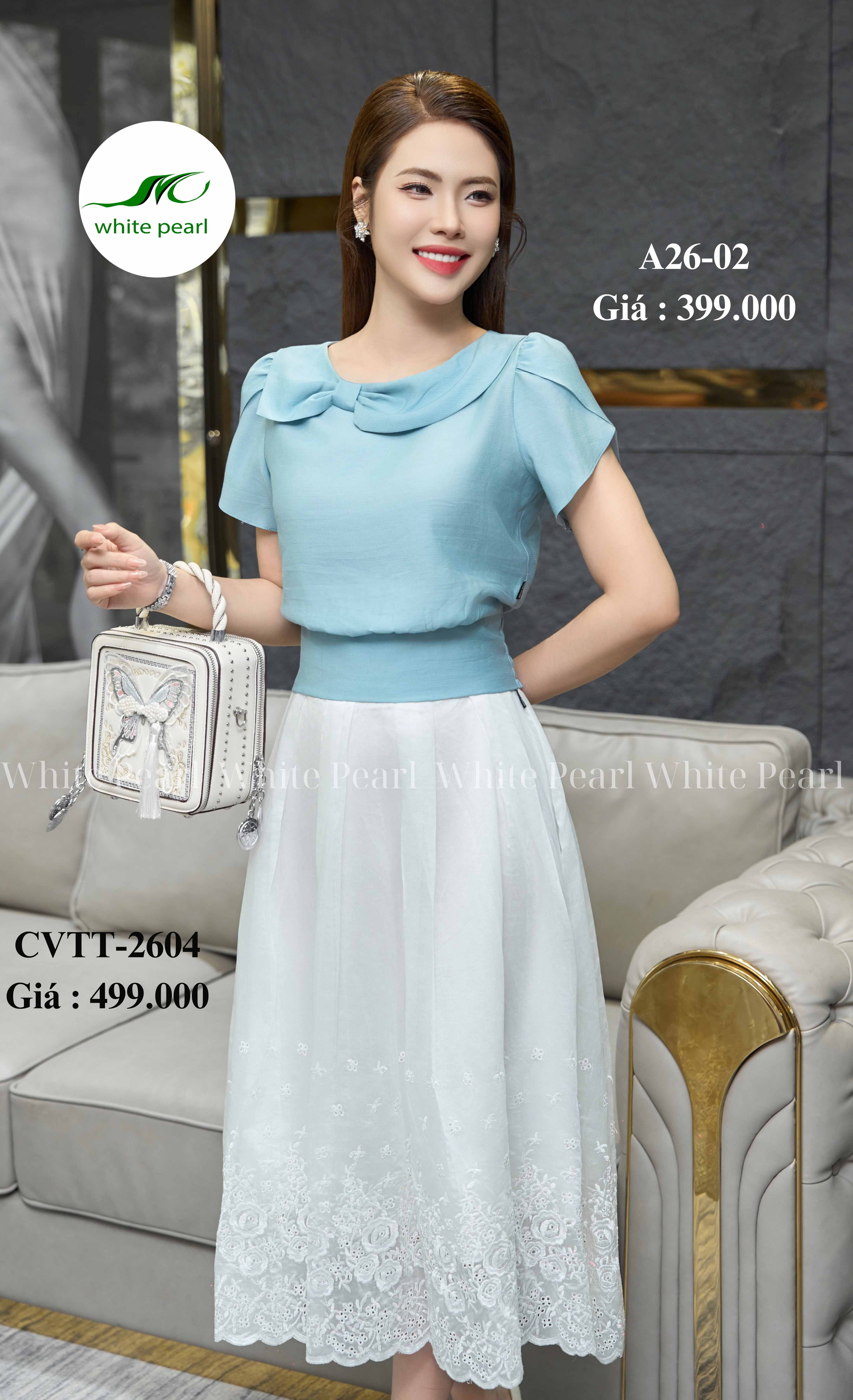 Áo sơ mi bo chun thắt nơ thời trang công sở cao cấp White Pearl_thumbnail_3