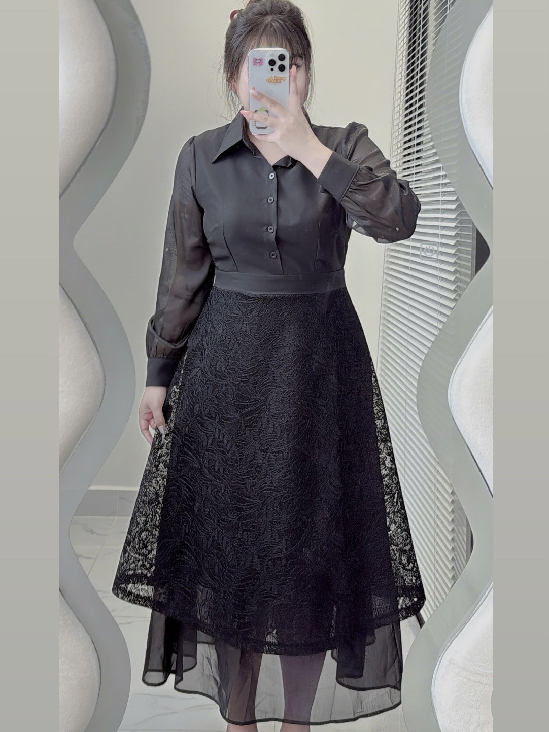 Đầm dáng dài phối ren kiểu bigsize DA156 dành cho nàng mũm mĩm từ 55-95kg