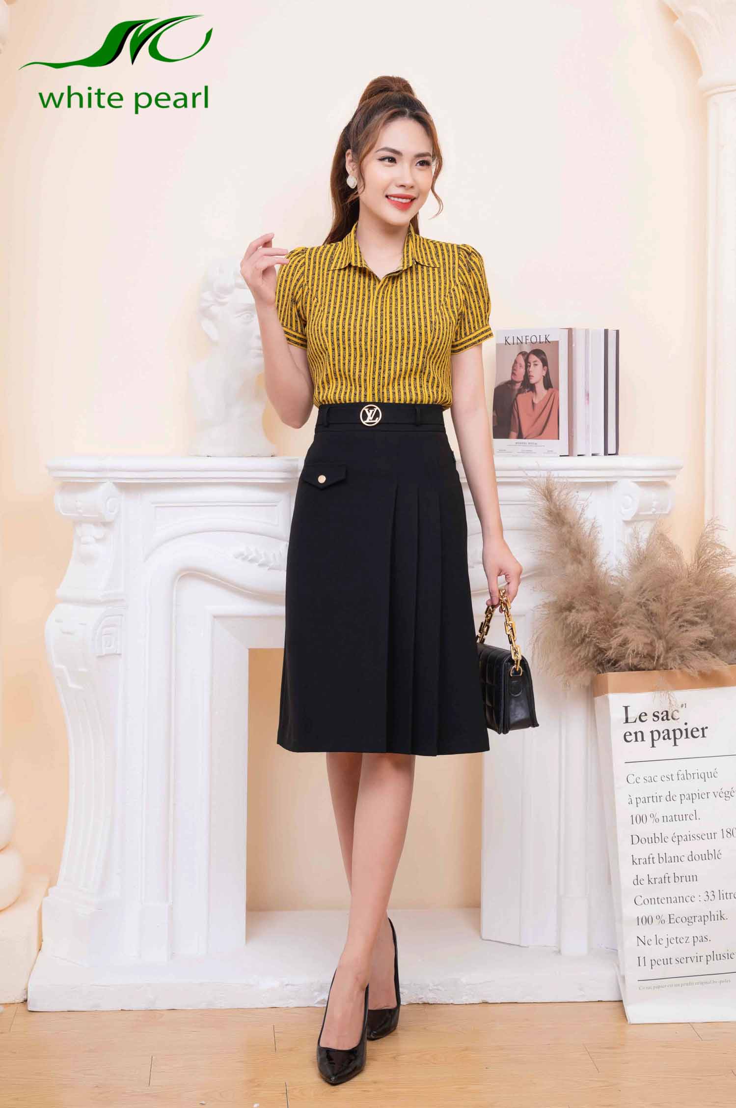 Chân váy xòe ngang gối xếp 4 ly thời trang công sở cao cấp White Pearl_thumbnail_3