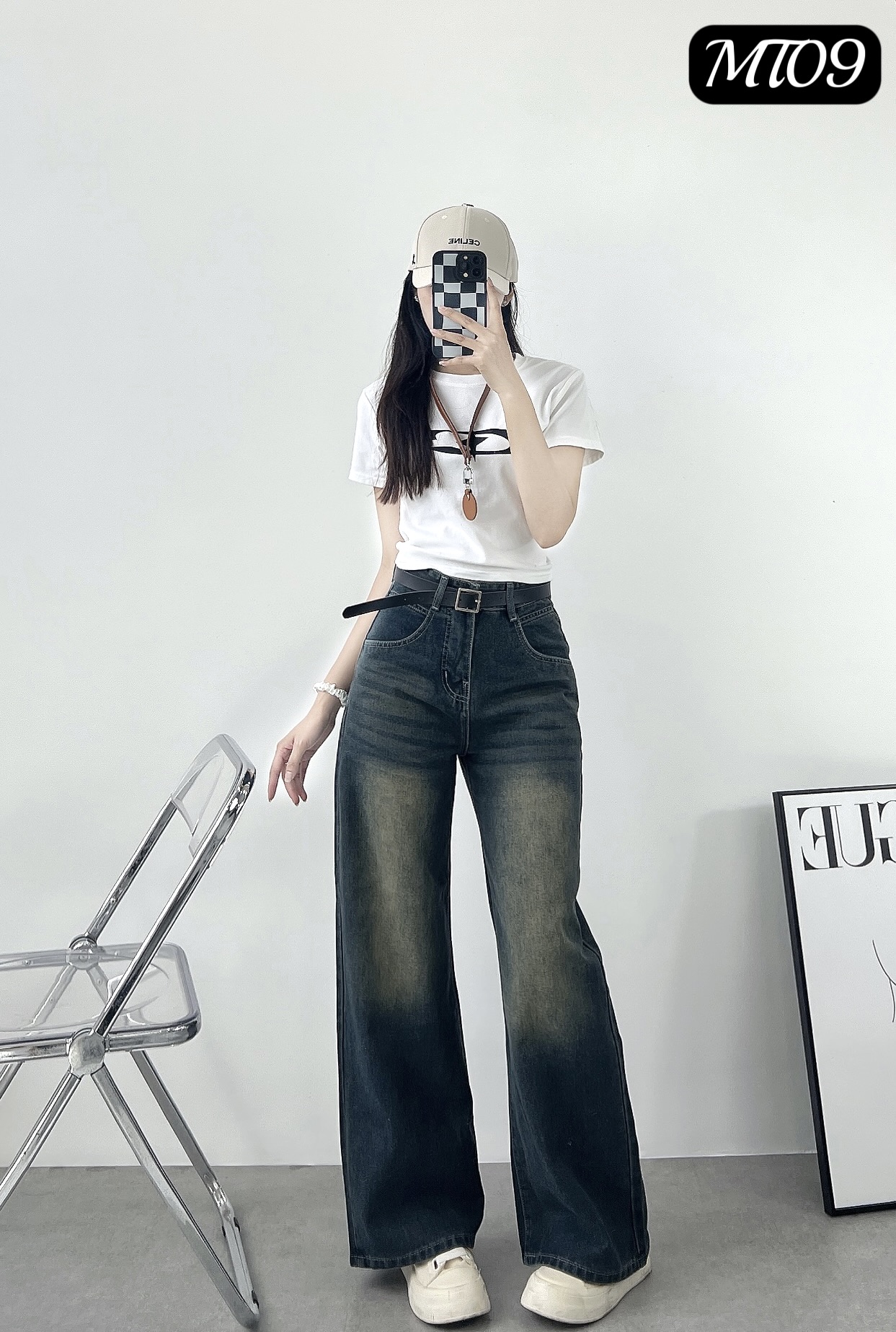 [MT-09] QUẦN JEANS COTTON ỐNG SUÔNG CAO CẤP Xanh Đen Rêu - PHONG CÁCH ULZZANG HÀN QUỐC_thumbnail_3