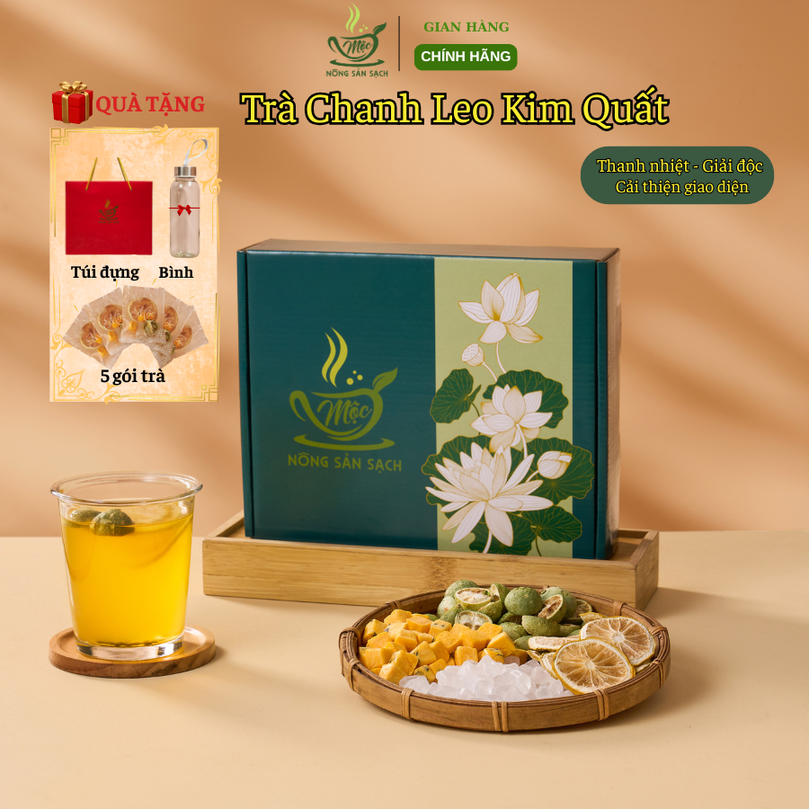 Trà chanh leo 30 gói + 5 gói + bình + túi