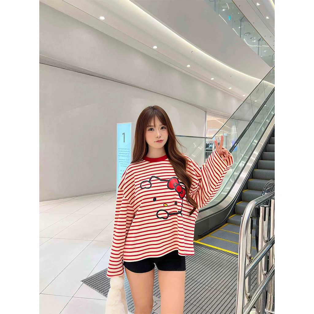 Áo thun nữ form boxy tay dài Miucho vải borip thoáng mát dày dặn hello kitty in mix 2692_thumbnail_6