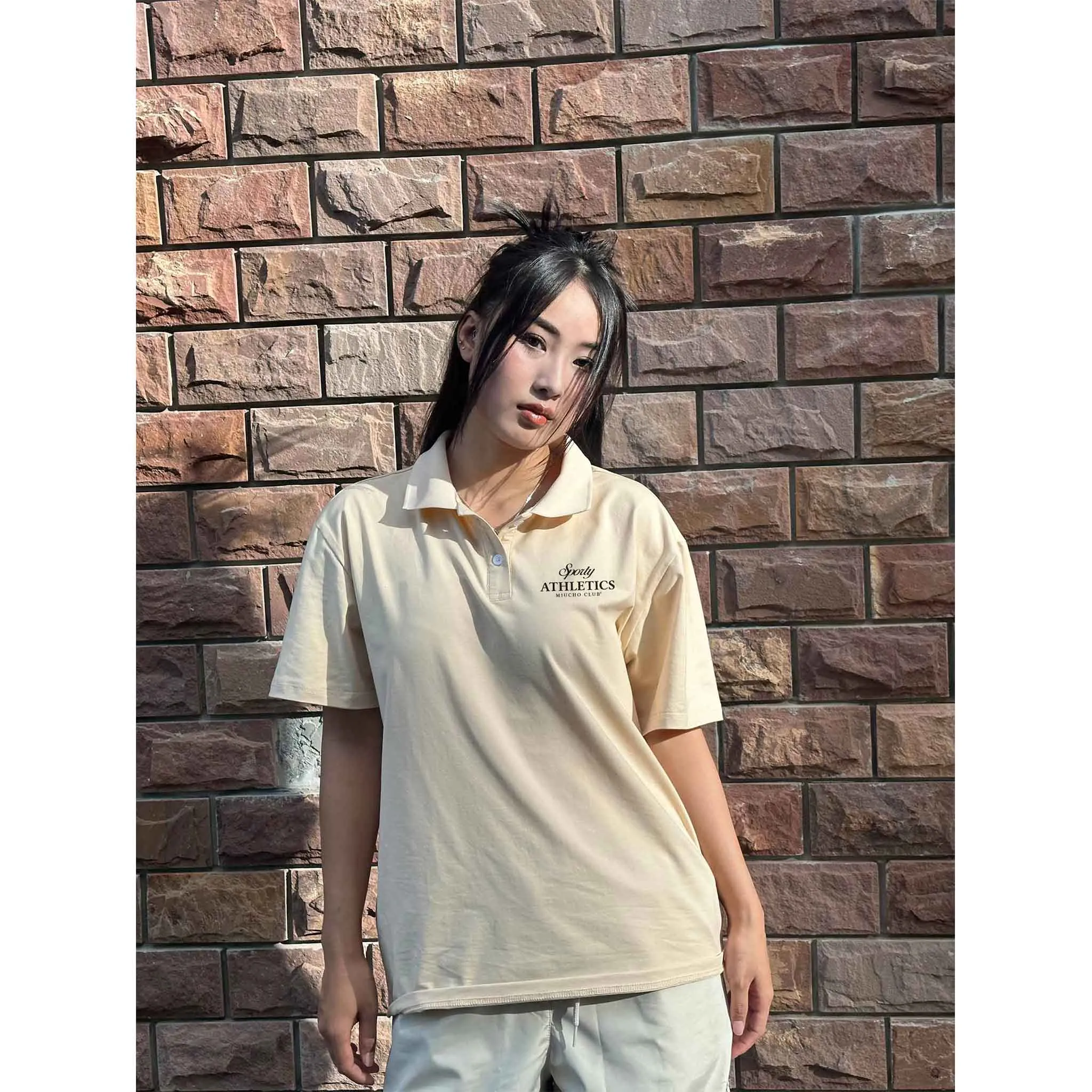 Áo polo form rộng in typography 2475 Miucho vải cotton thoáng mát mềm mại tay ngắn cổ trụ_thumbnail_3