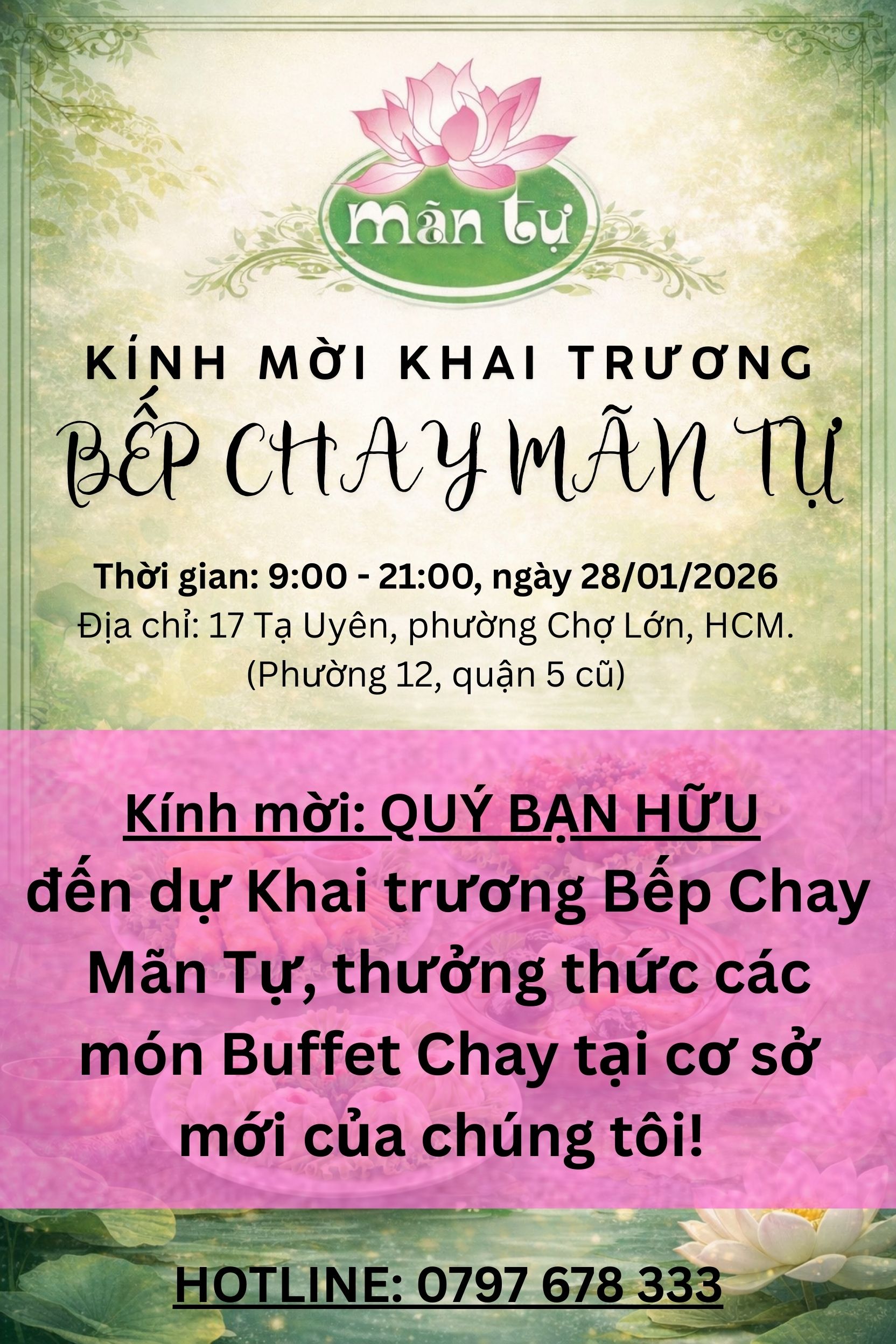 Khai trương Bếp Chay Mãn Tự  cơ sở 17 Tạ Uyên, phường Chợ Lớn, HCM