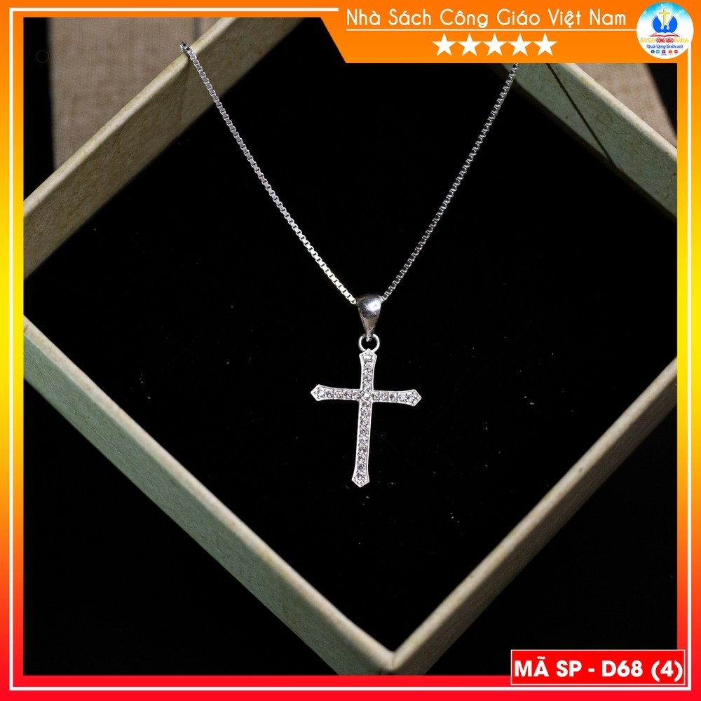 Dây chuyền bạc ta thánh giá đính đá (dây liền mặt) mẫu D68 - Quà tặng Công Giáo, sinh nhật, lễ quan thầy