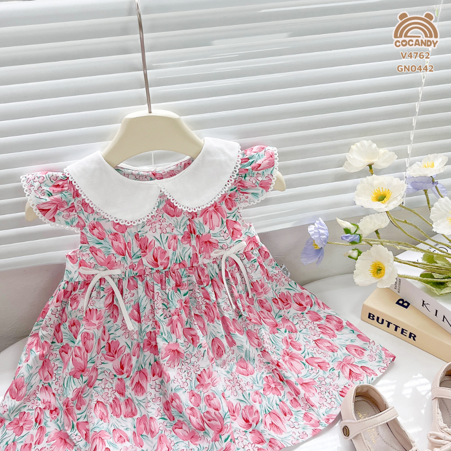 Váy hoa TULIP cổ sen phối ren 2 nơ eo_thumbnail_2